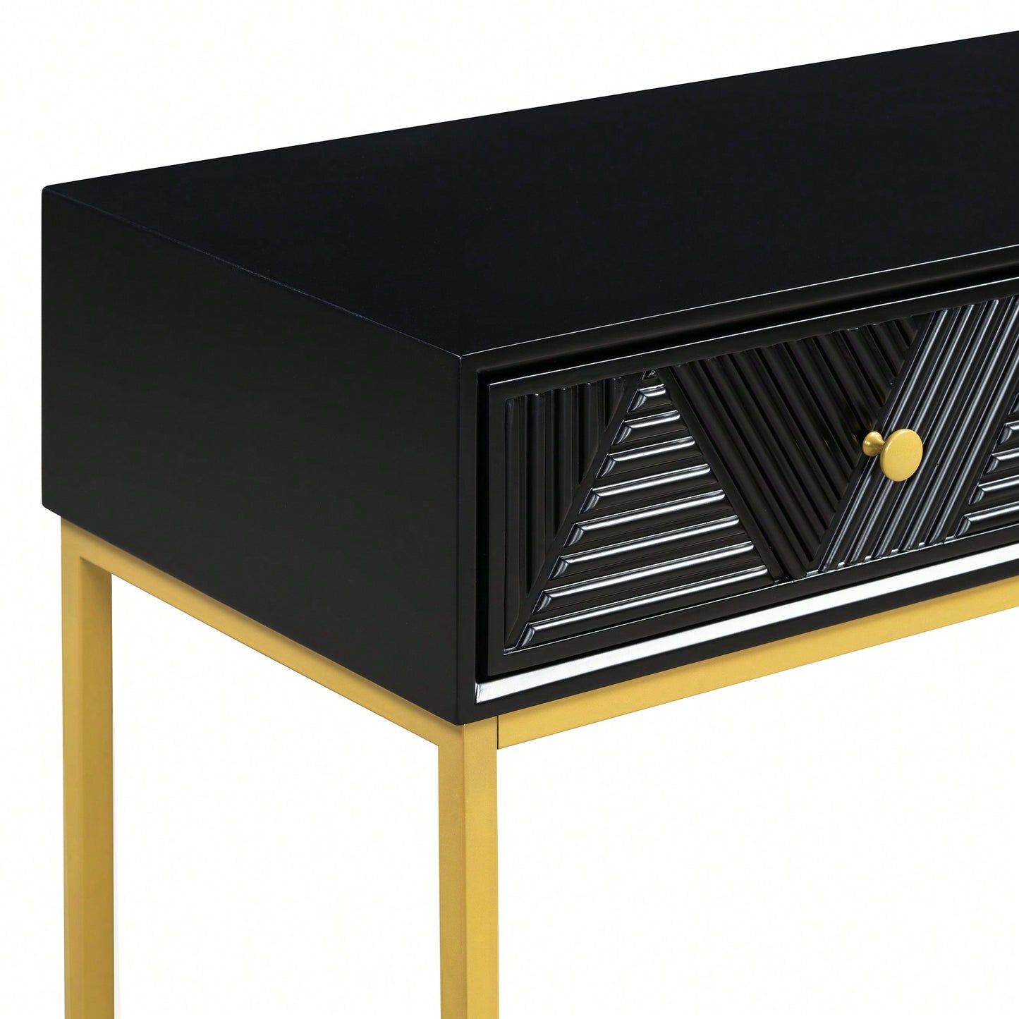 Sleek Modern Console Table With Two Drawers And Stripe Design For Living Room And Entryway In Black