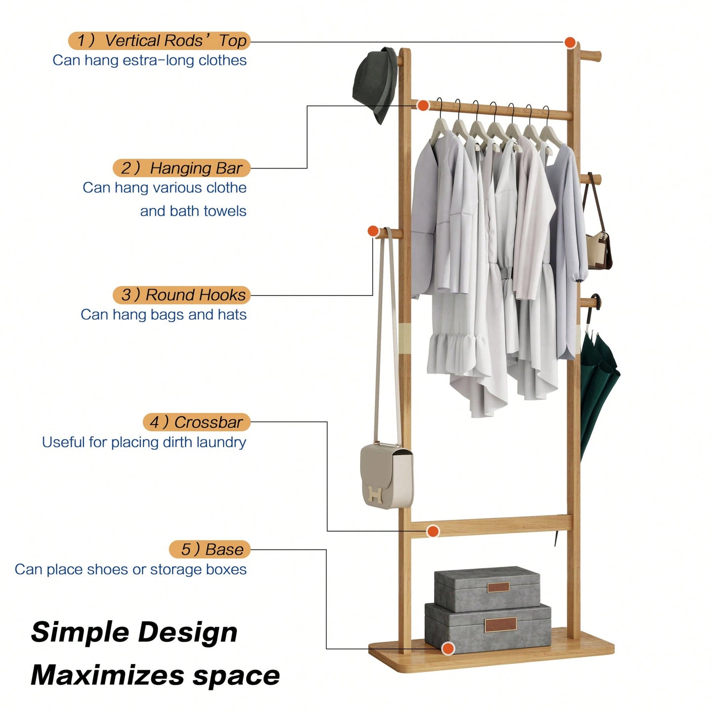 Solid Wood Coat Rack Hanger 23.6x11x64.1in Friendly Easy Assembly Stylish For Bedroom Entrance Living Room