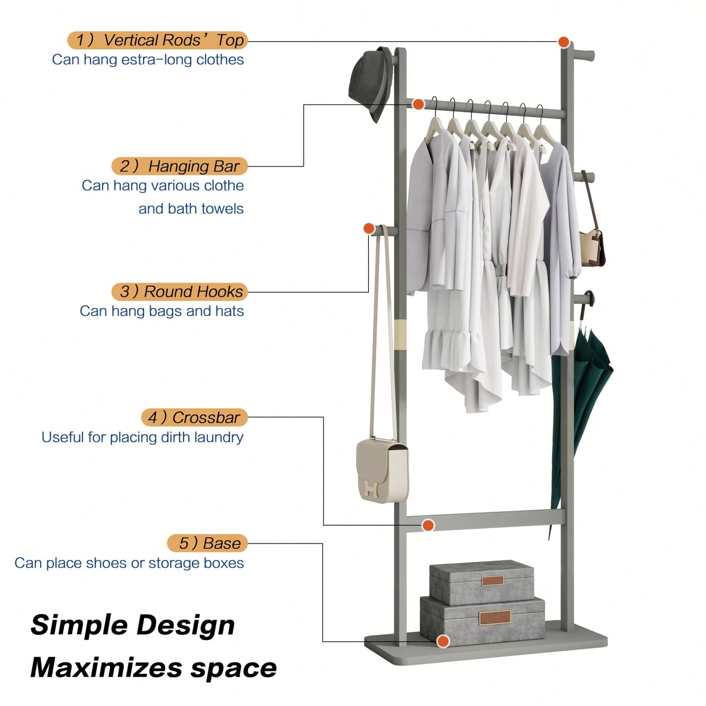 Solid Wood Coat Rack Hanger 23.6x11x64.1in Friendly Easy Assembly Stylish For Bedroom Entrance Living Room