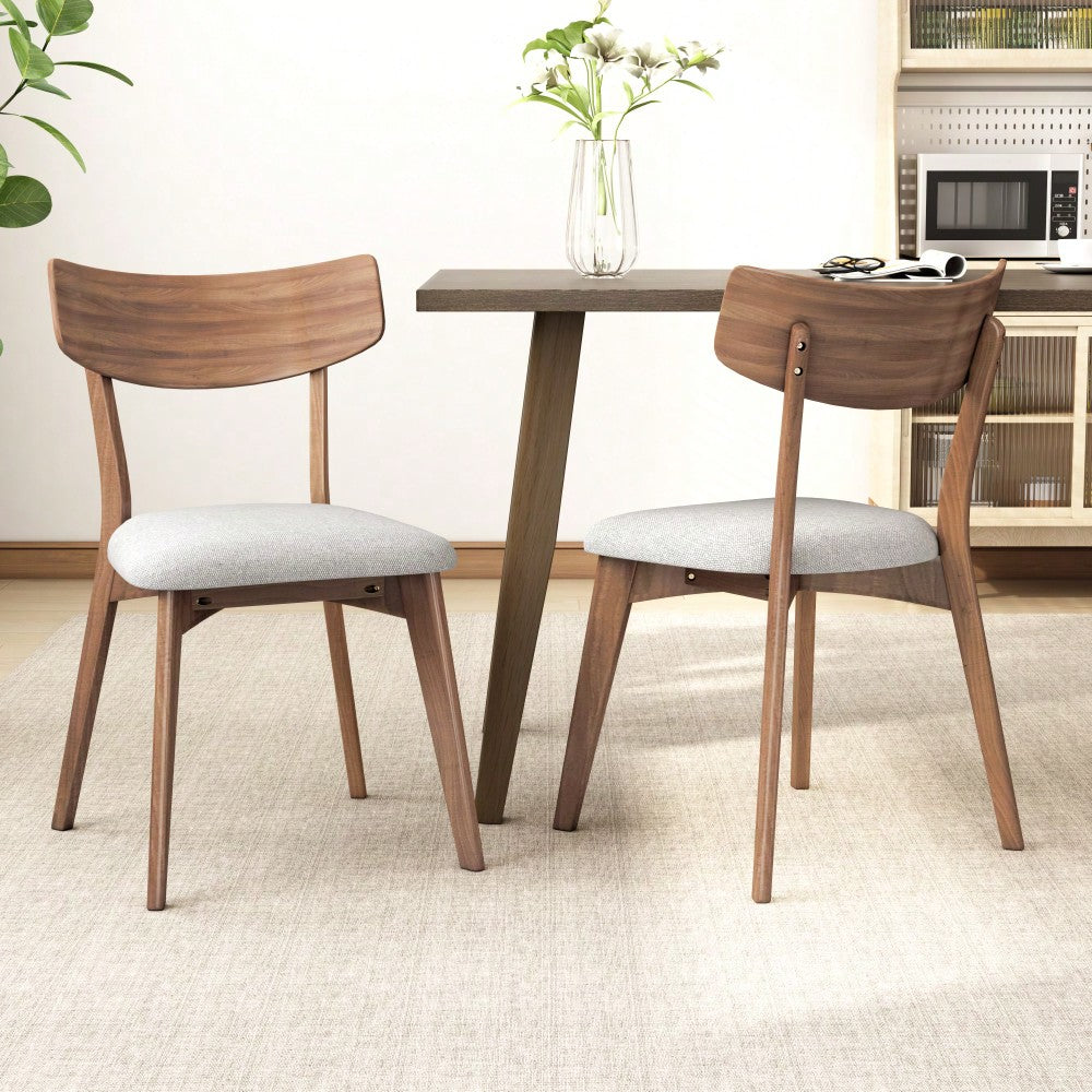 Mid-Century Modern Walnut Frame Upholstered Dining Chairs Set Of 2 In Dark Grey