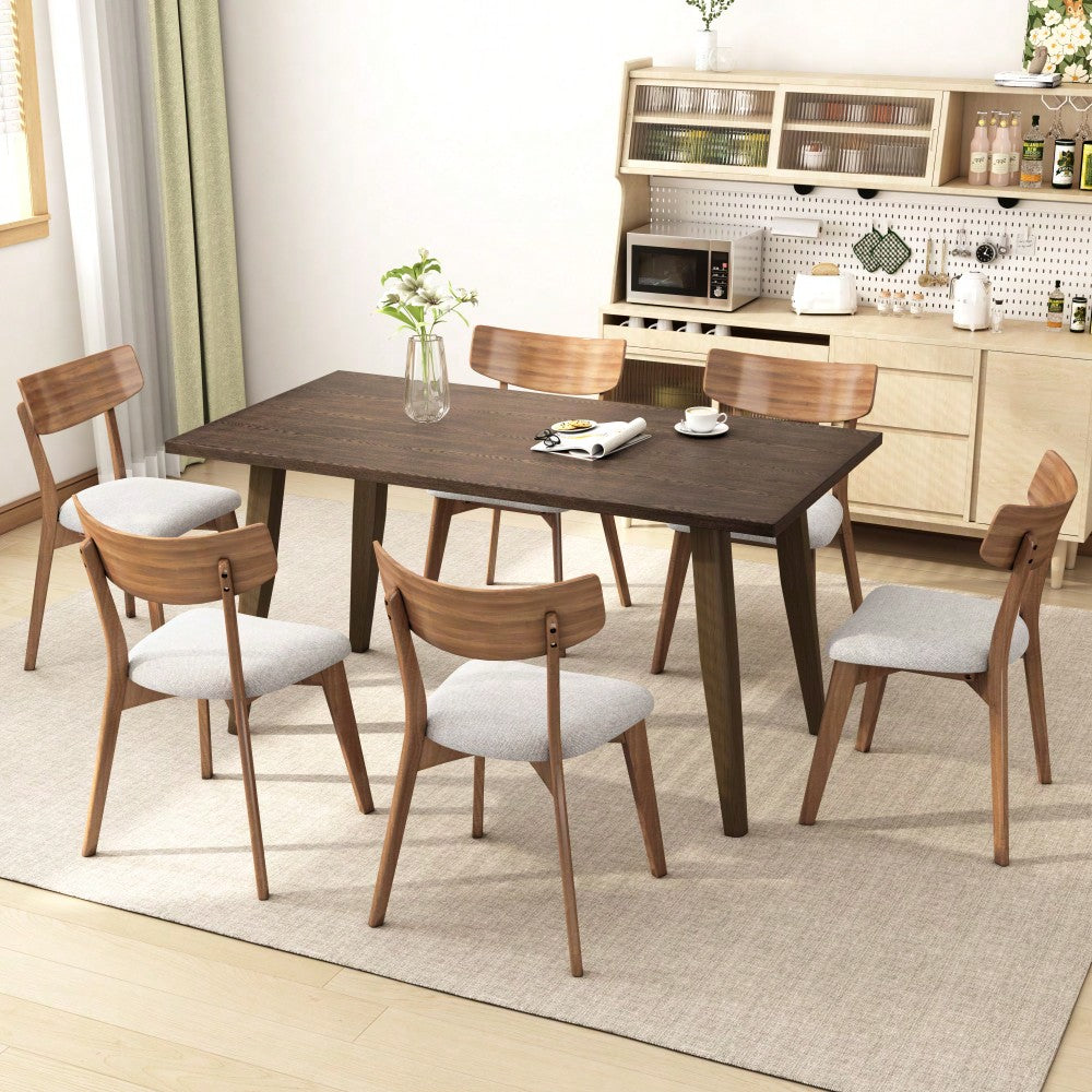 Mid-Century Modern Walnut Frame Upholstered Dining Chairs Set Of 2 In Dark Grey