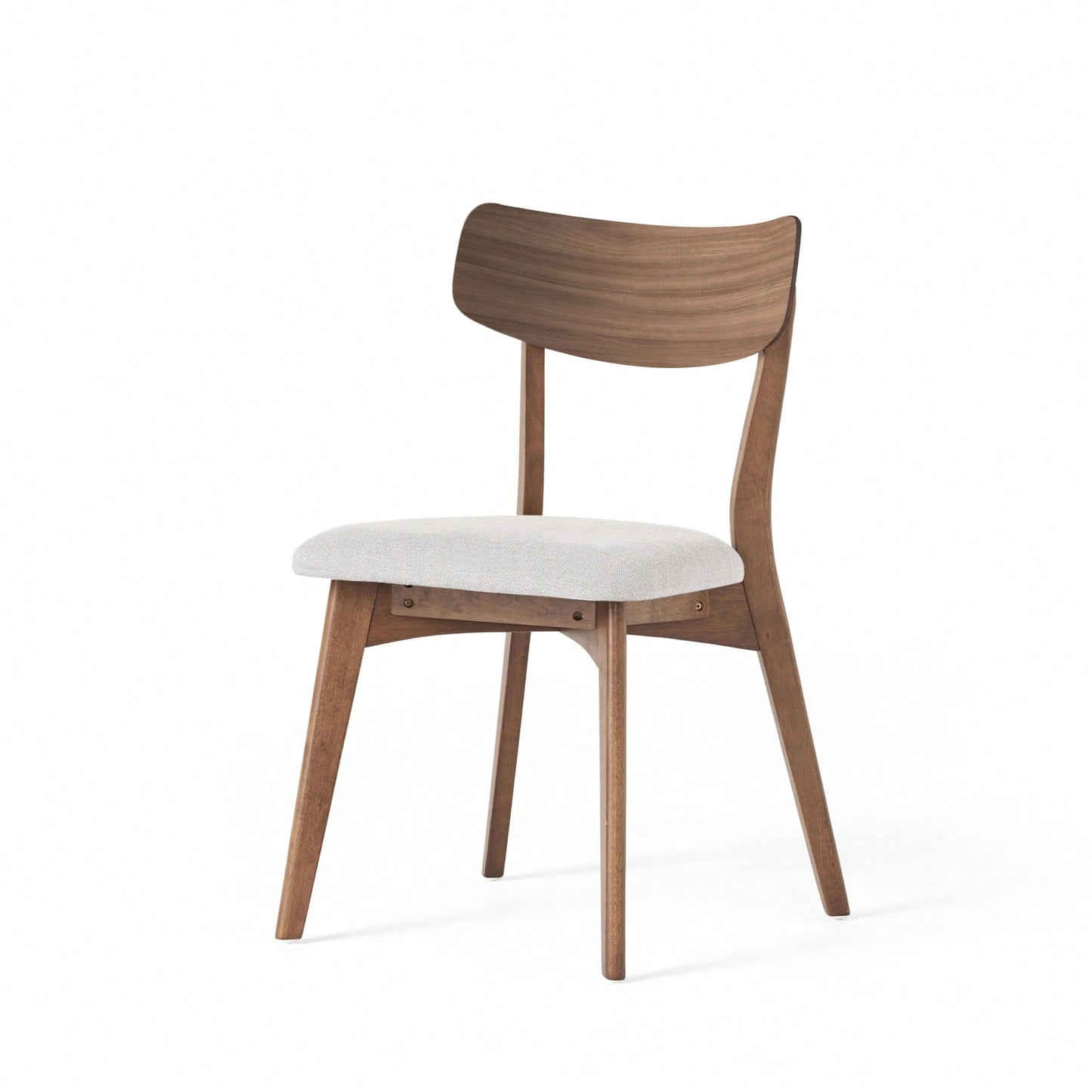 Mid-Century Modern Walnut Frame Upholstered Dining Chairs Set Of 2 In Dark Grey