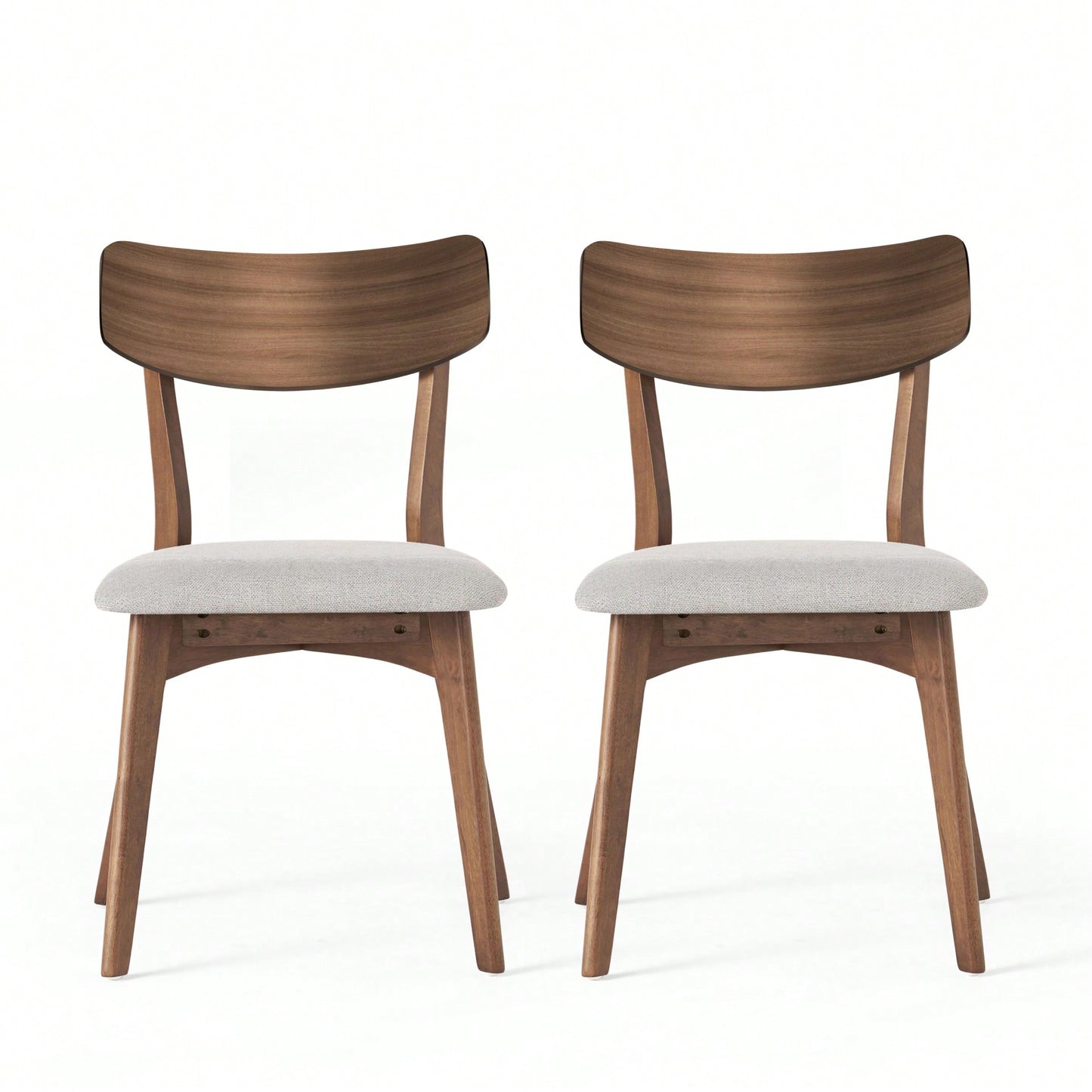 Mid-Century Modern Walnut Frame Upholstered Dining Chairs Set Of 2 In Dark Grey