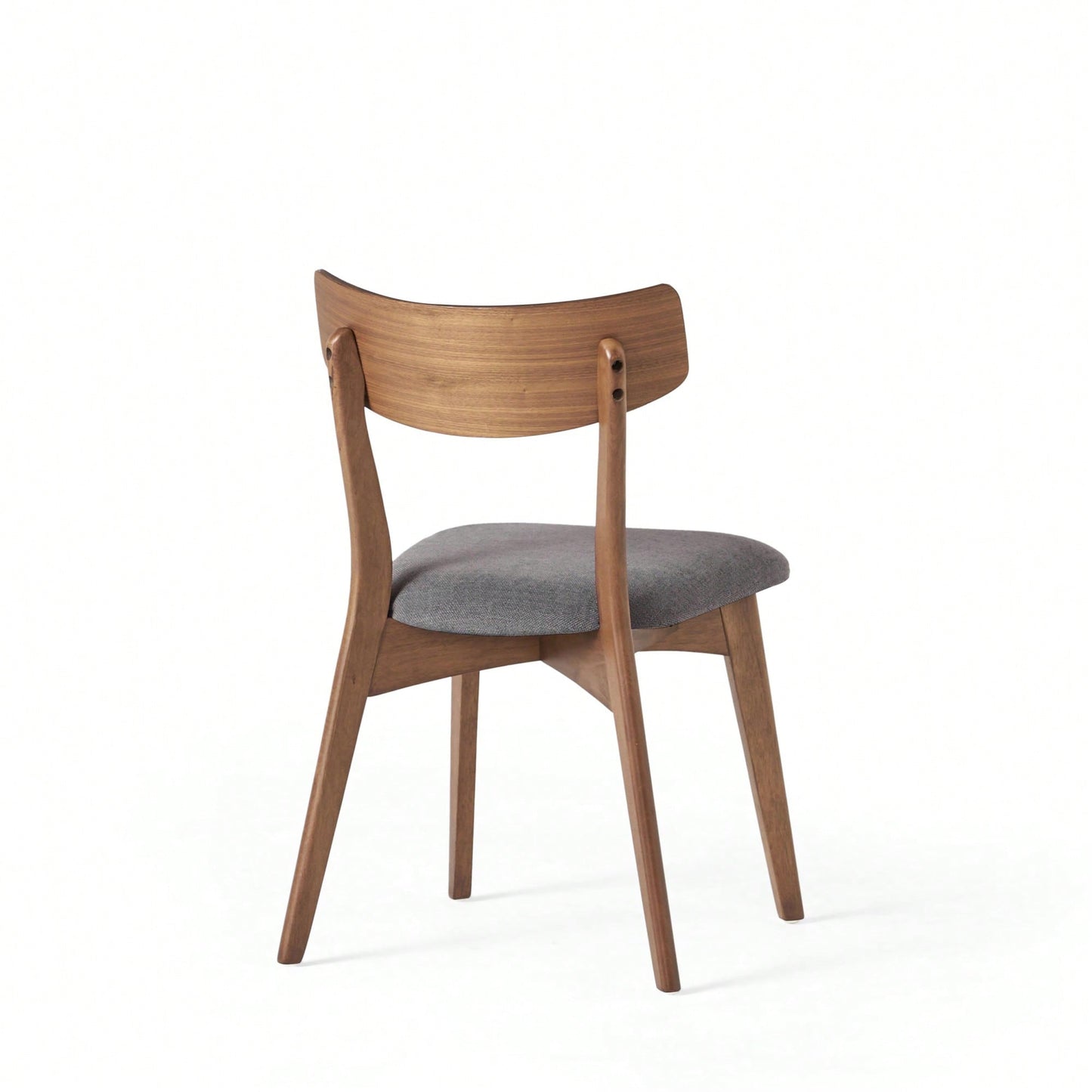 Mid-Century Modern Walnut Frame Upholstered Dining Chairs Set Of 2 In Dark Grey