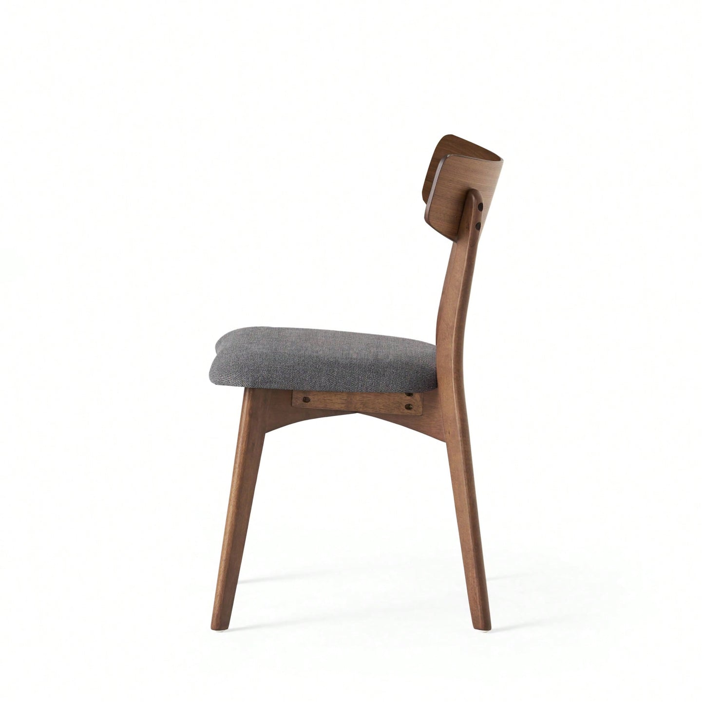 Mid-Century Modern Walnut Frame Upholstered Dining Chairs Set Of 2 In Dark Grey