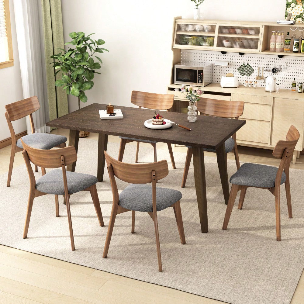 Mid-Century Modern Walnut Frame Upholstered Dining Chairs Set Of 2 In Dark Grey