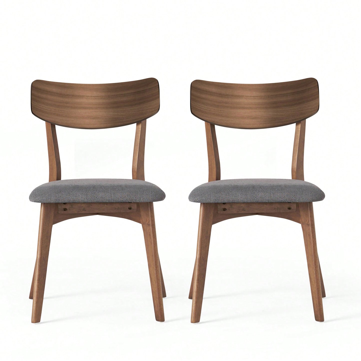 Mid-Century Modern Walnut Frame Upholstered Dining Chairs Set Of 2 In Dark Grey