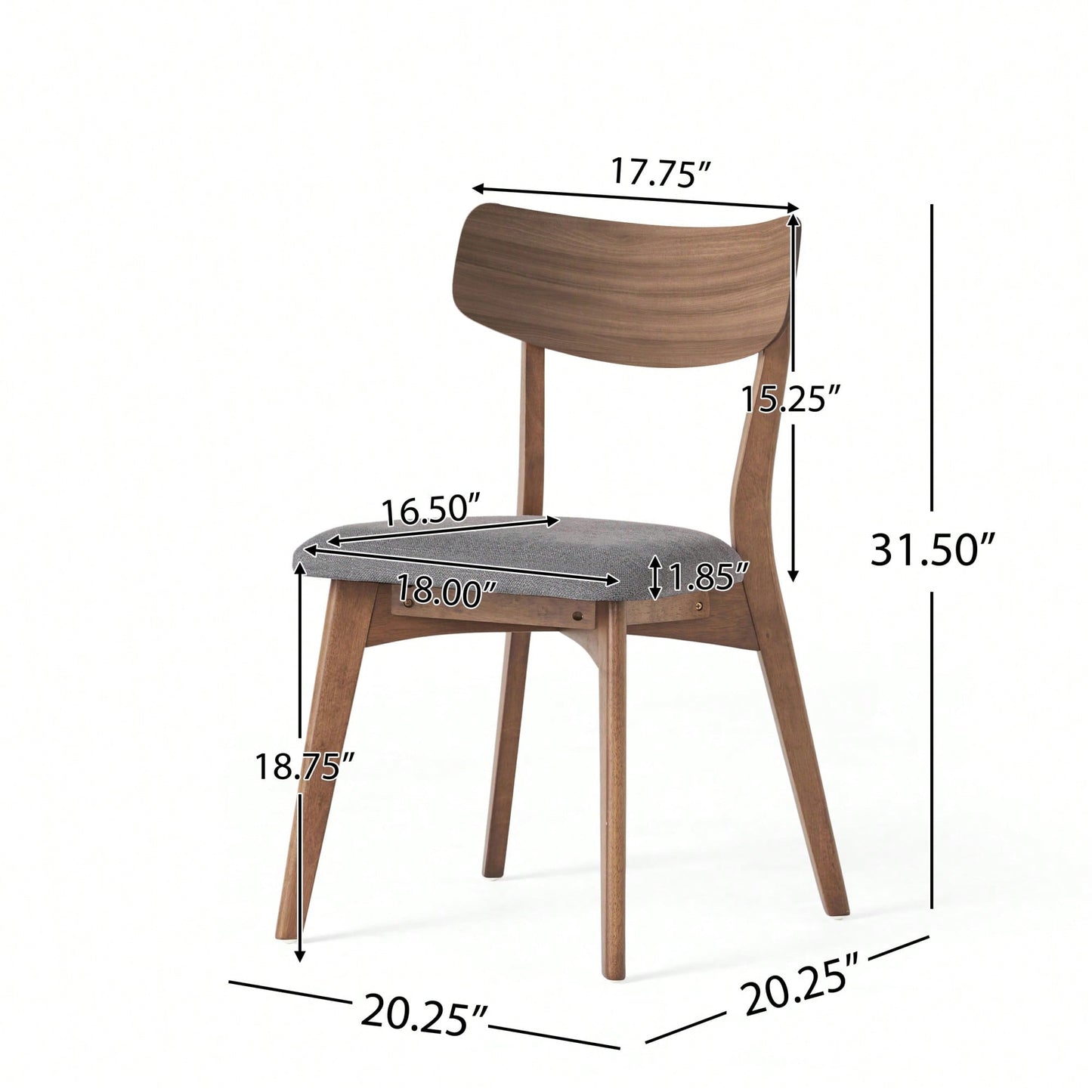 Mid-Century Modern Walnut Frame Upholstered Dining Chairs Set Of 2 In Dark Grey