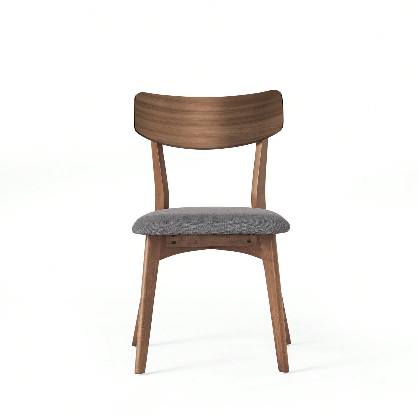 Mid-Century Modern Walnut Frame Upholstered Dining Chairs Set Of 2 In Dark Grey