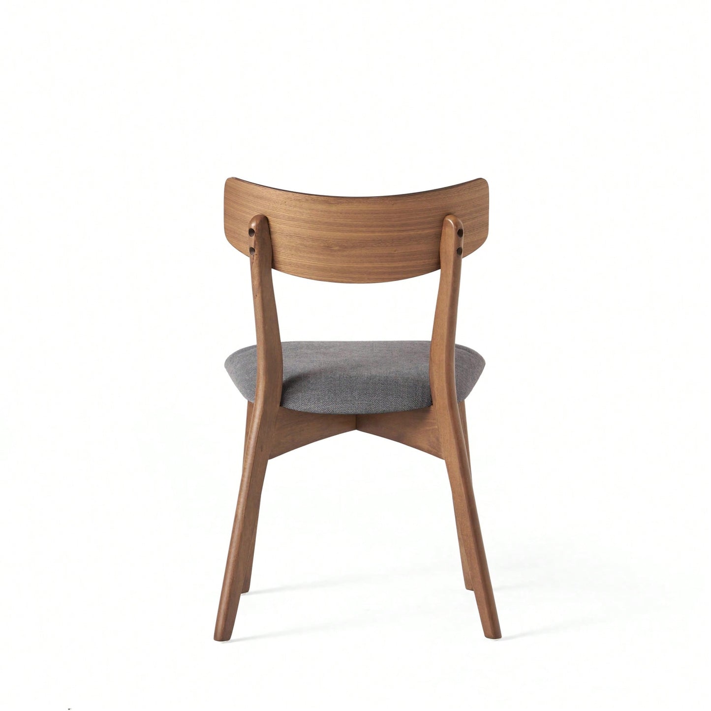 Mid-Century Modern Walnut Frame Upholstered Dining Chairs Set Of 2 In Dark Grey