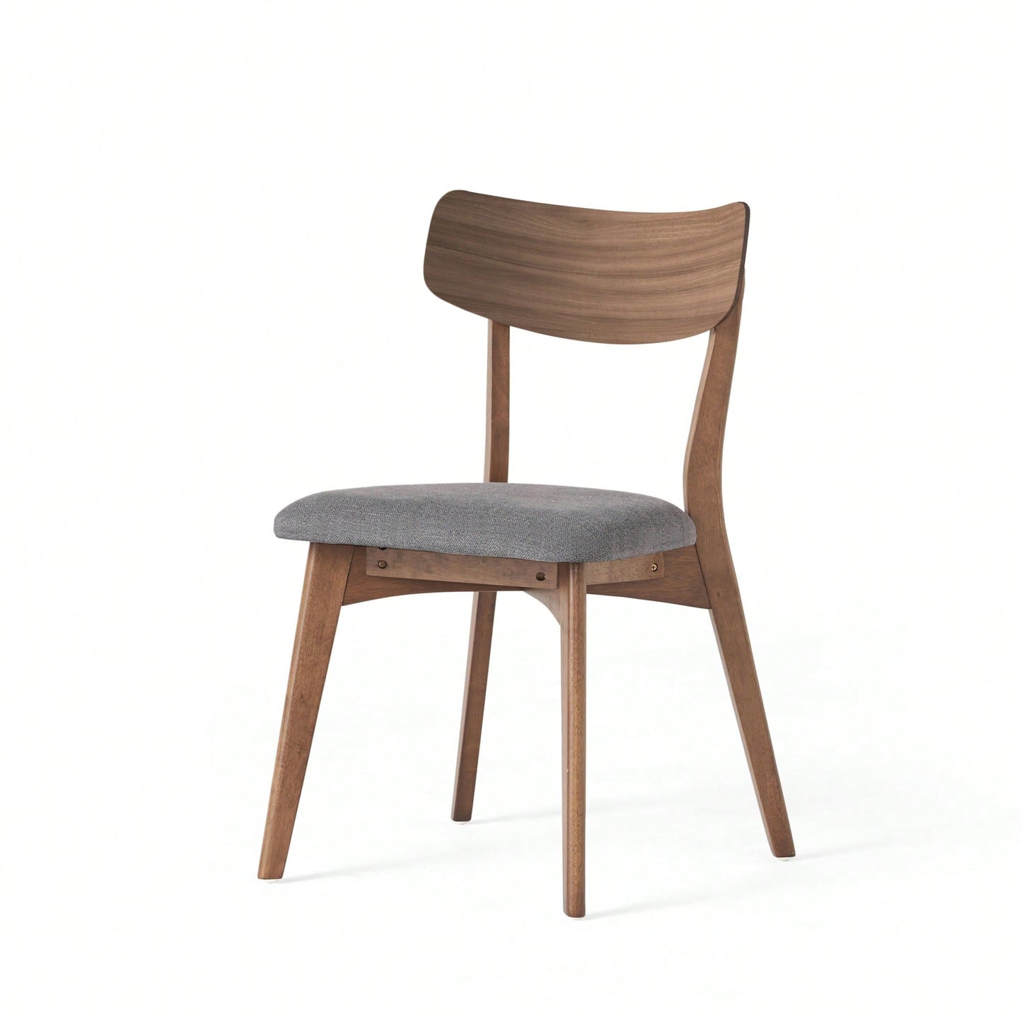 Mid-Century Modern Walnut Frame Upholstered Dining Chairs Set Of 2 In Dark Grey