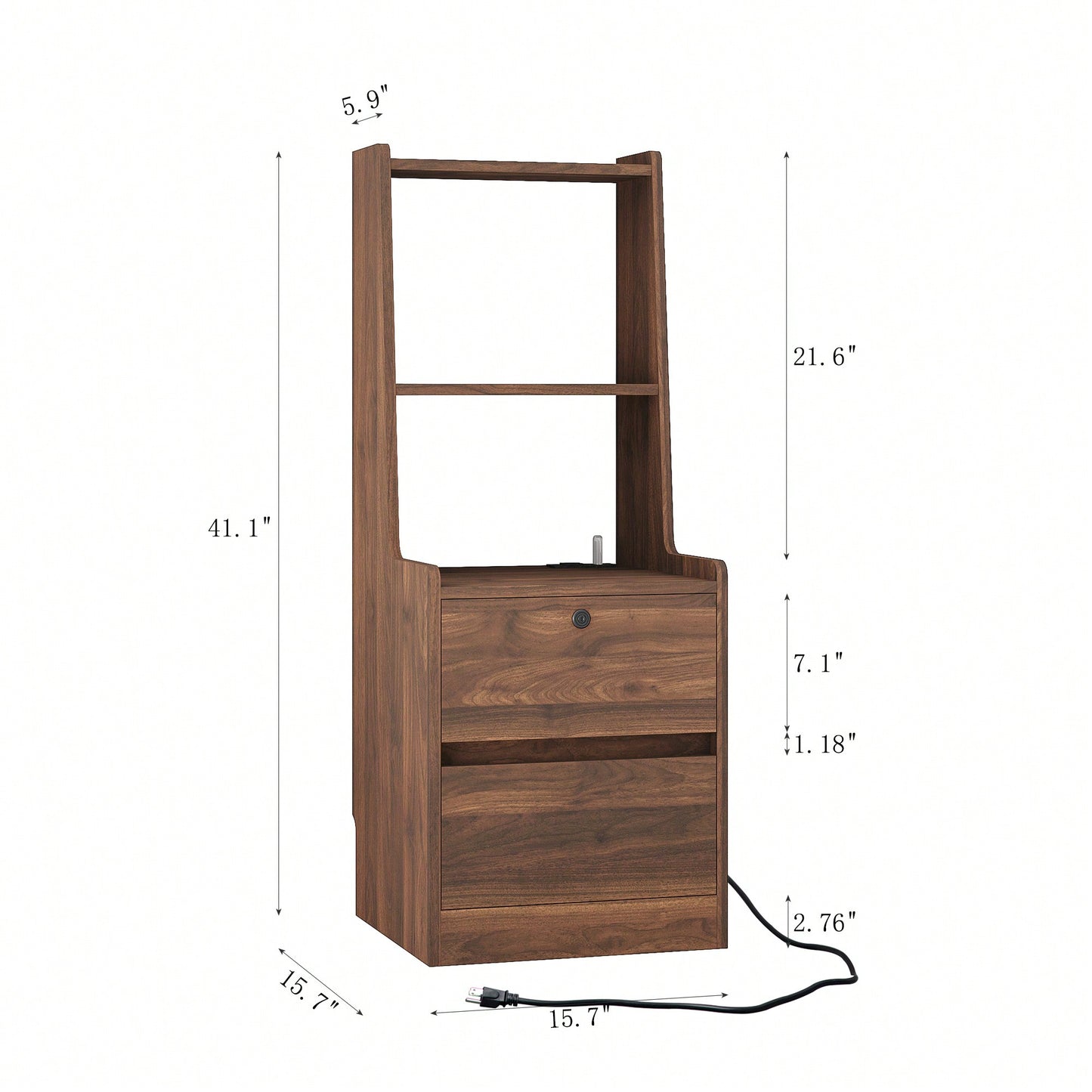 Modern Nightstand With Charging Station And Night Light, Stylish Bedside Table With Bookshelf And Storage Cabinet For Bedroom, Wooden Design