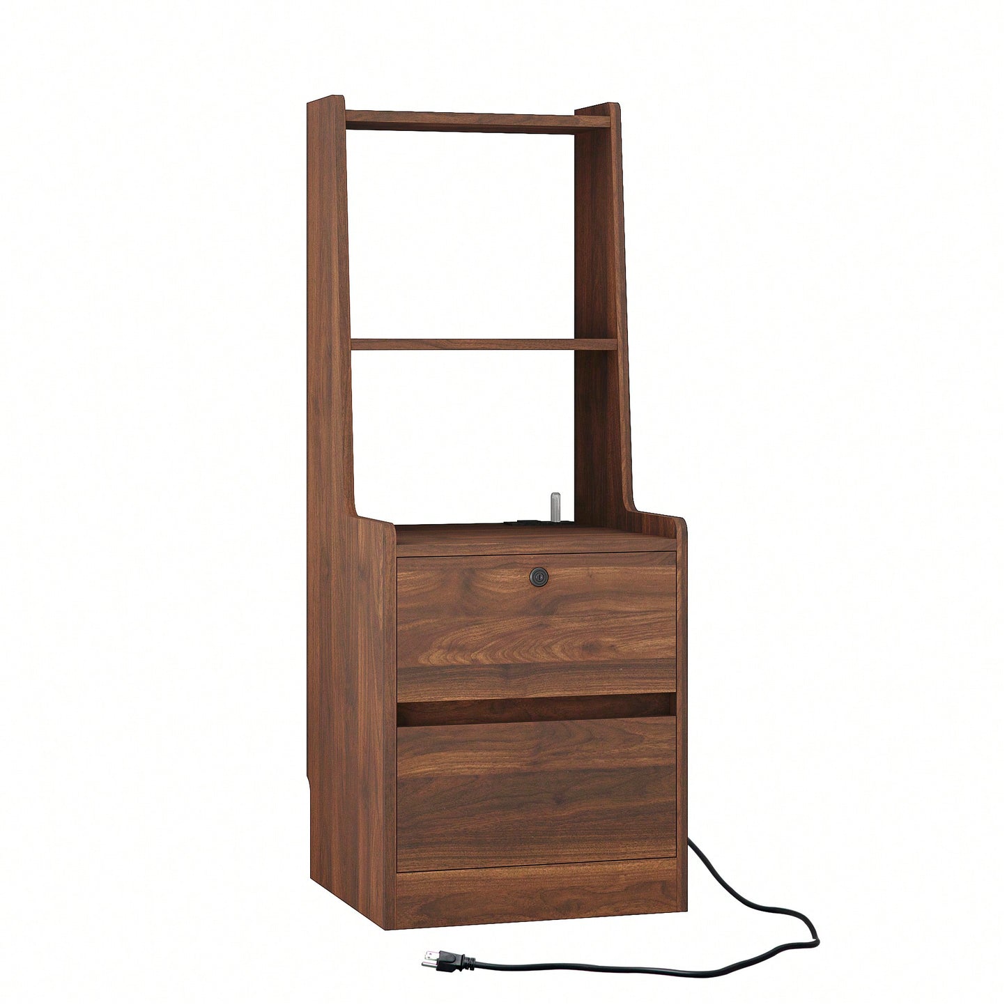 Modern Nightstand With Charging Station And Night Light, Stylish Bedside Table With Bookshelf And Storage Cabinet For Bedroom, Wooden Design