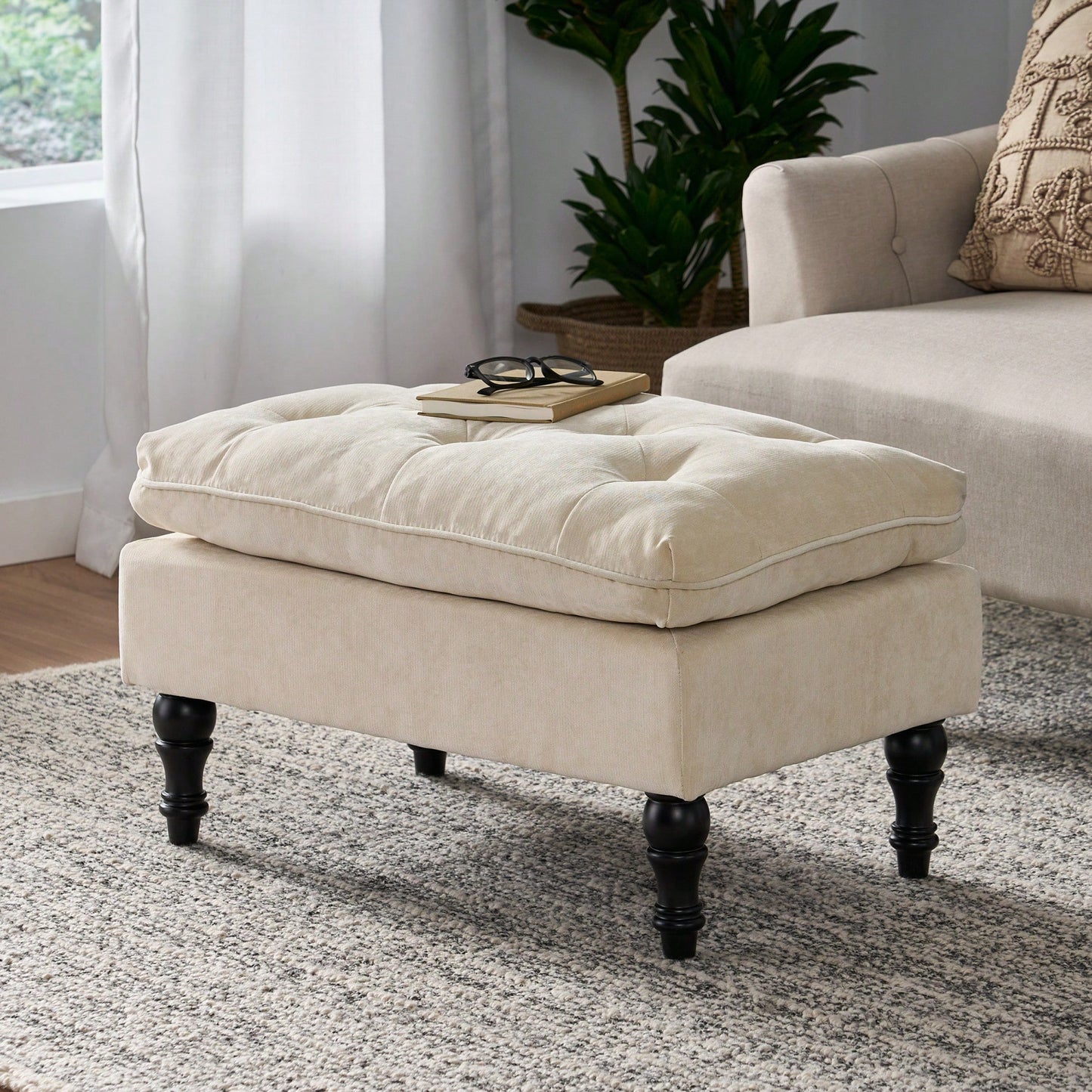 28 Inch Pillow Top Storage Ottoman For Living Room And Bedroom Decor