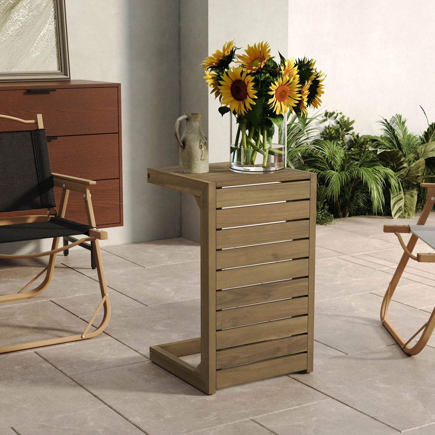 C-Shape Brown End Table For Living Room Modern Accent Furniture