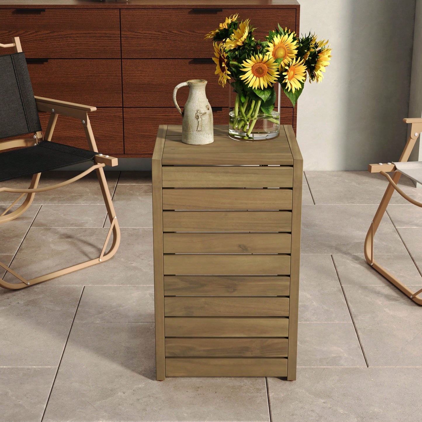 C-Shape Brown End Table For Living Room Modern Accent Furniture