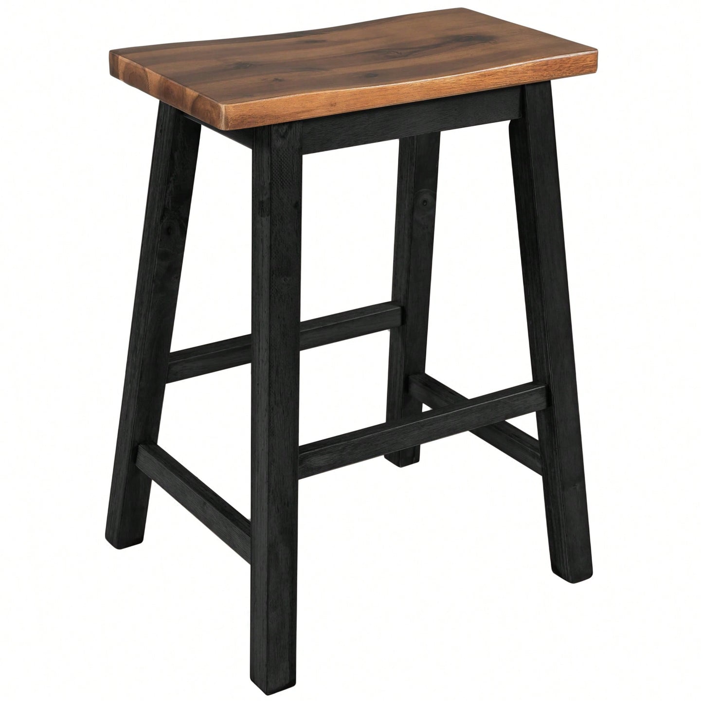 Rustic 2-Piece Counter Height Wood Kitchen Dining Stools For Small Spaces In Walnut And Black Finish