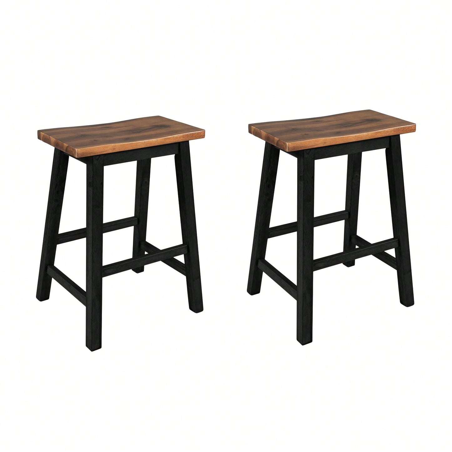 Rustic 2-Piece Counter Height Wood Kitchen Dining Stools For Small Spaces In Walnut And Black Finish