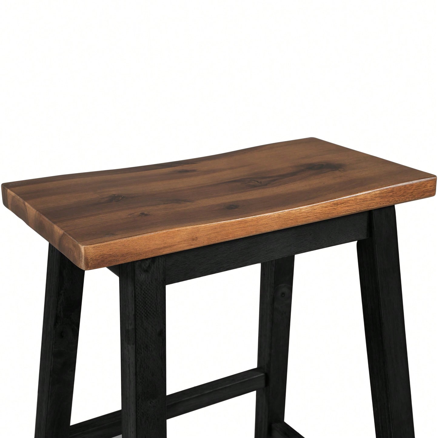 Rustic 2-Piece Counter Height Wood Kitchen Dining Stools For Small Spaces In Walnut And Black Finish