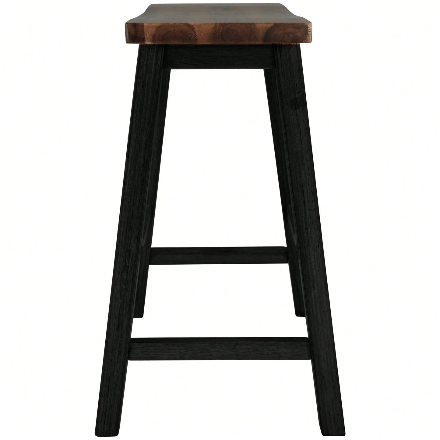 Rustic 2-Piece Counter Height Wood Kitchen Dining Stools For Small Spaces In Walnut And Black Finish
