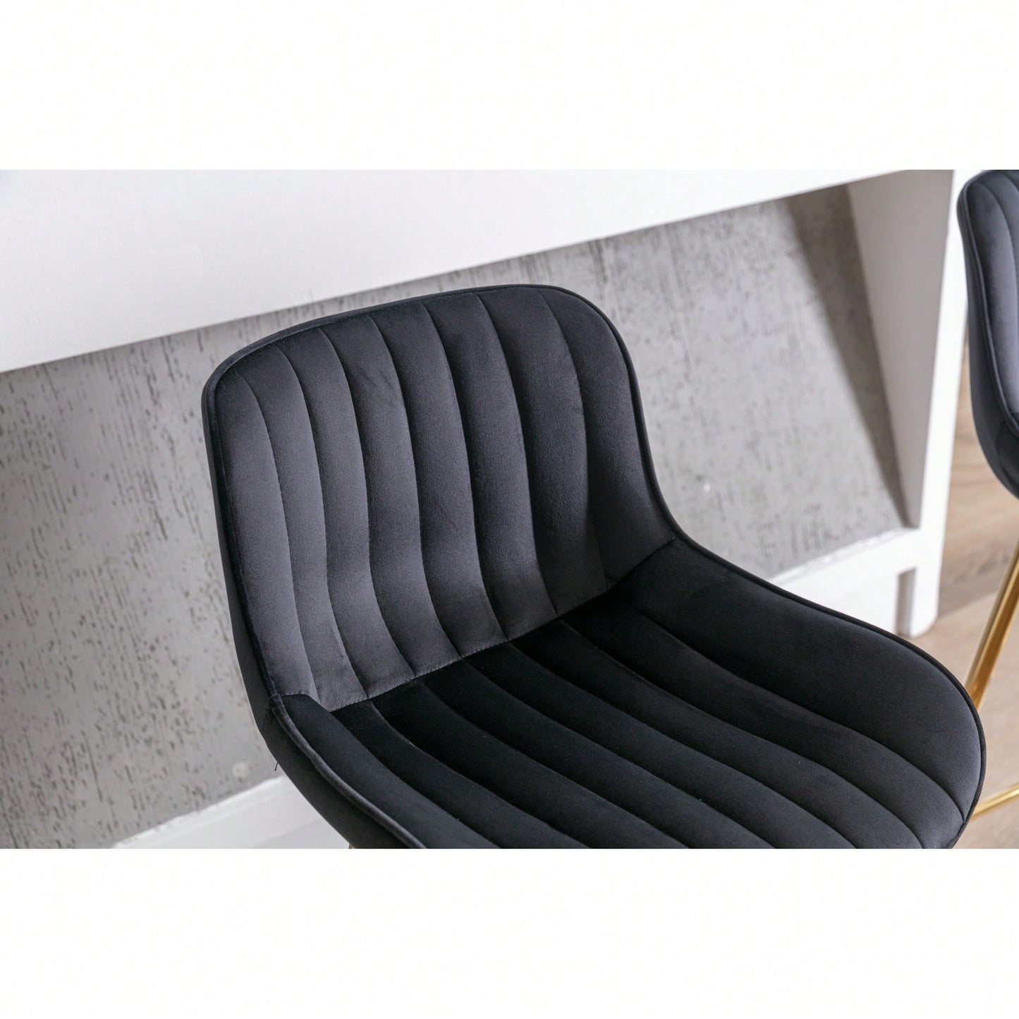 30 Inch Velvet Fabric Bar Stools Set Of 2 With Chrome Footrest And Golden Legs Modern High Counter Seating In Black