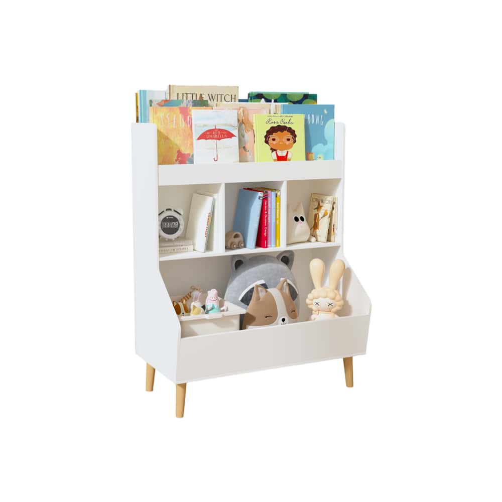 Multifunctional Kids Toy Storage Organizer And Bookshelf With Legs For Nursery And Playroom, White