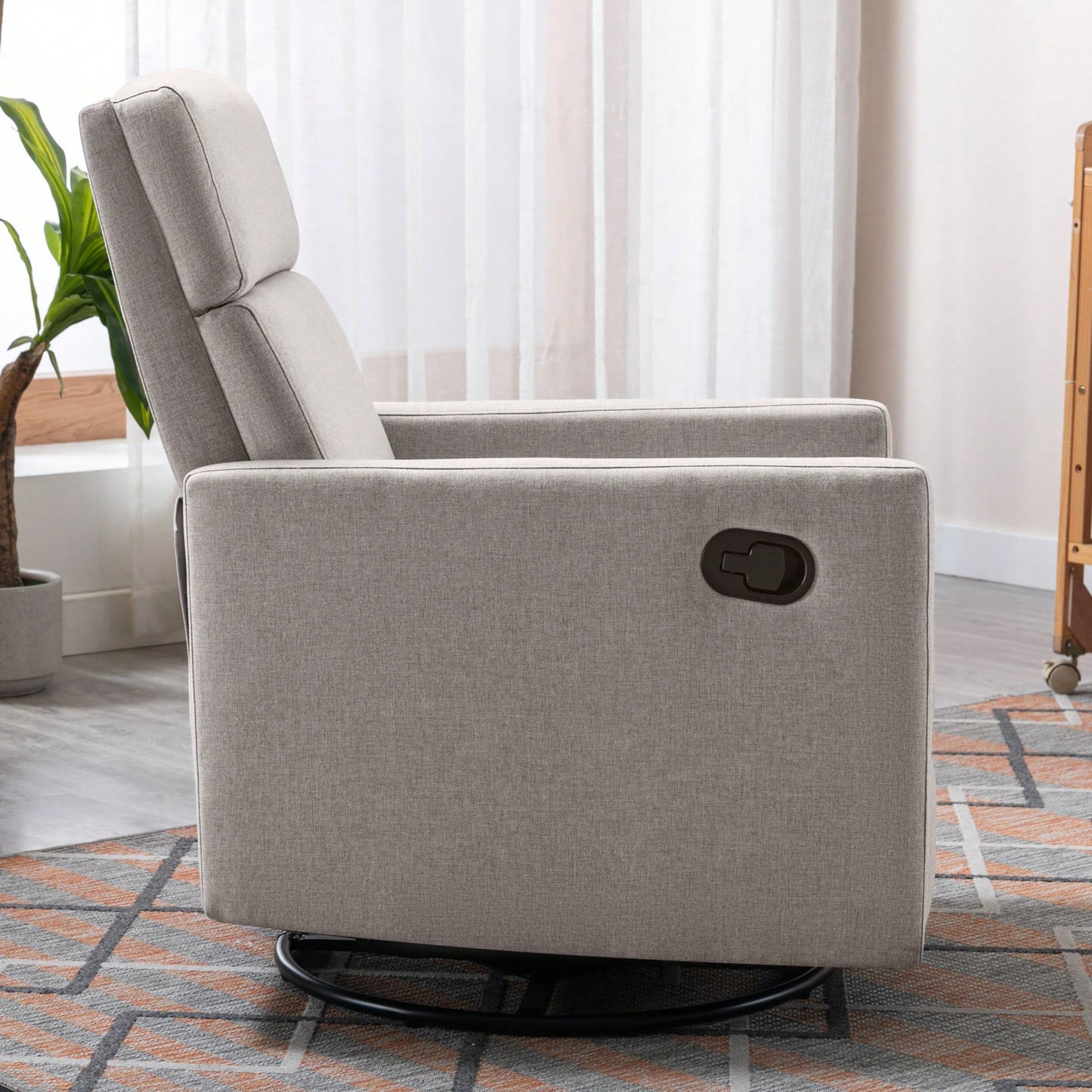 Plush Beige Upholstered Rocking Nursery Chair With Glider Swivel Recliner For Ultimate Comfort