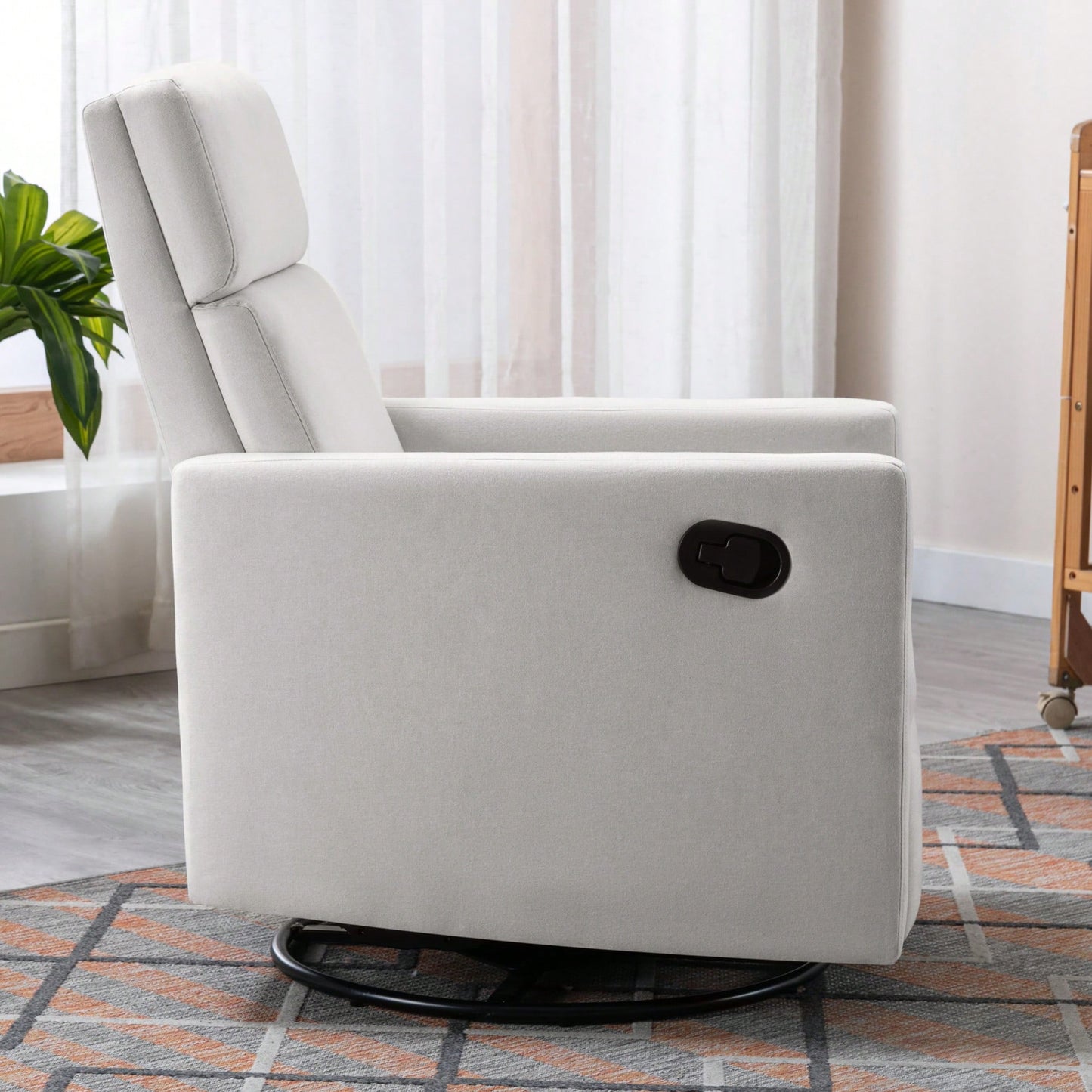 Plush Beige Upholstered Rocking Nursery Chair With Glider Swivel Recliner For Ultimate Comfort