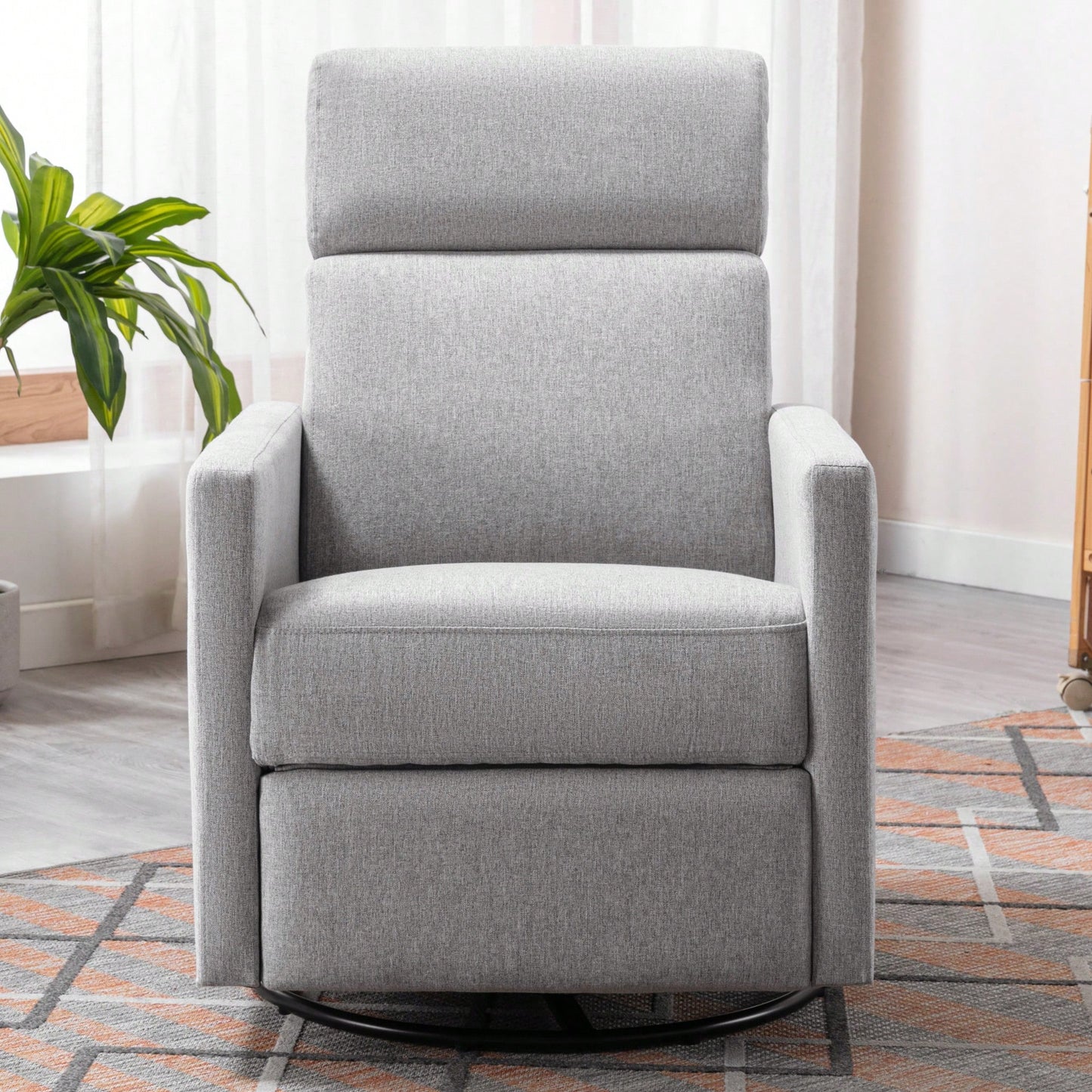 Plush Beige Upholstered Rocking Nursery Chair With Glider Swivel Recliner For Ultimate Comfort