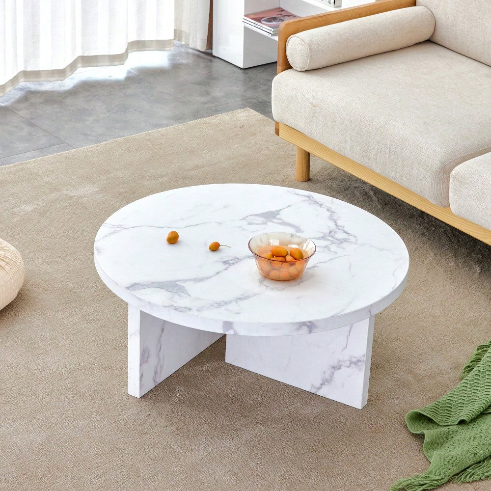 Modern White MDF Circular Pattern Coffee Table 31.4 Inch Ideal For Small Spaces And Living Rooms