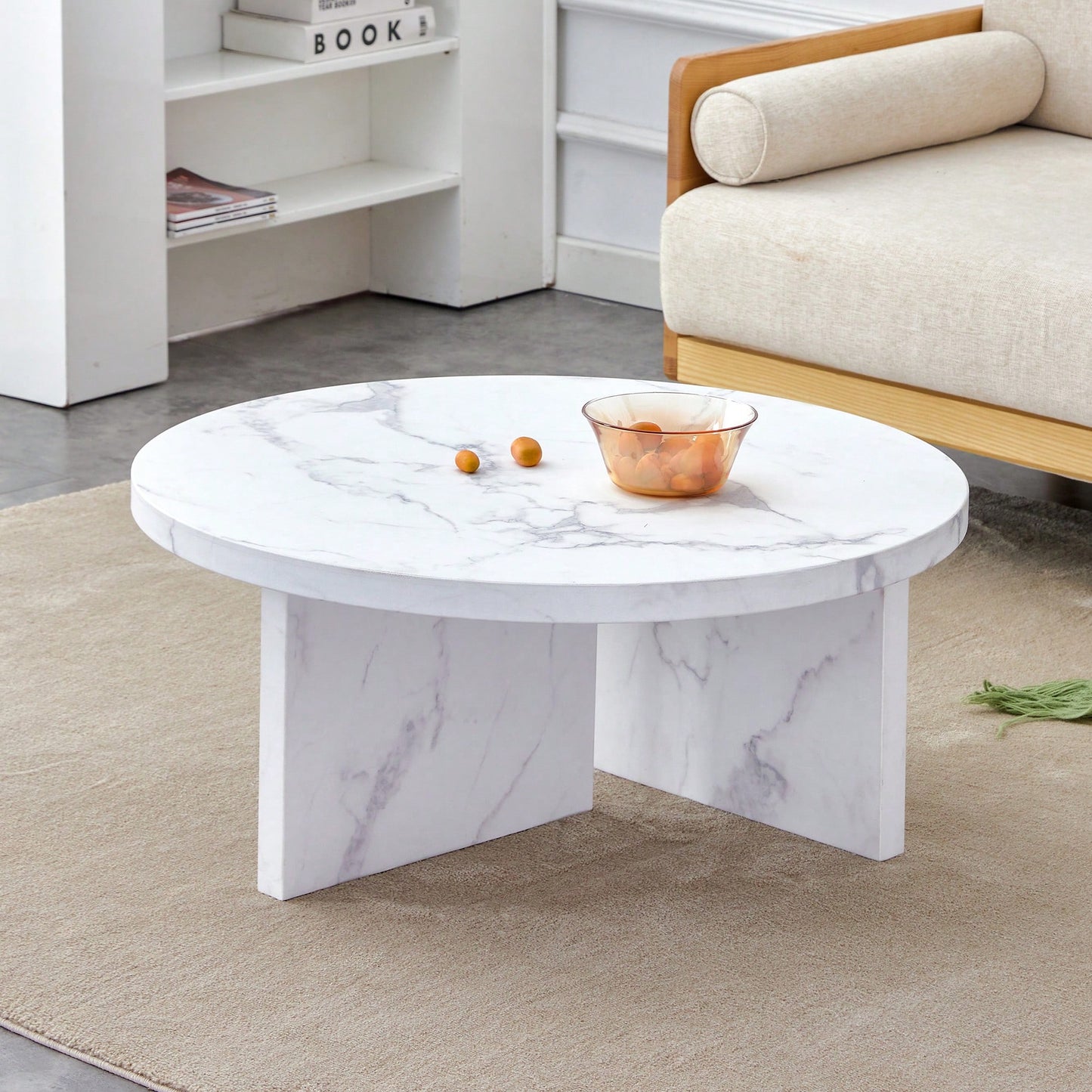 Modern White MDF Circular Pattern Coffee Table 31.4 Inch Ideal For Small Spaces And Living Rooms