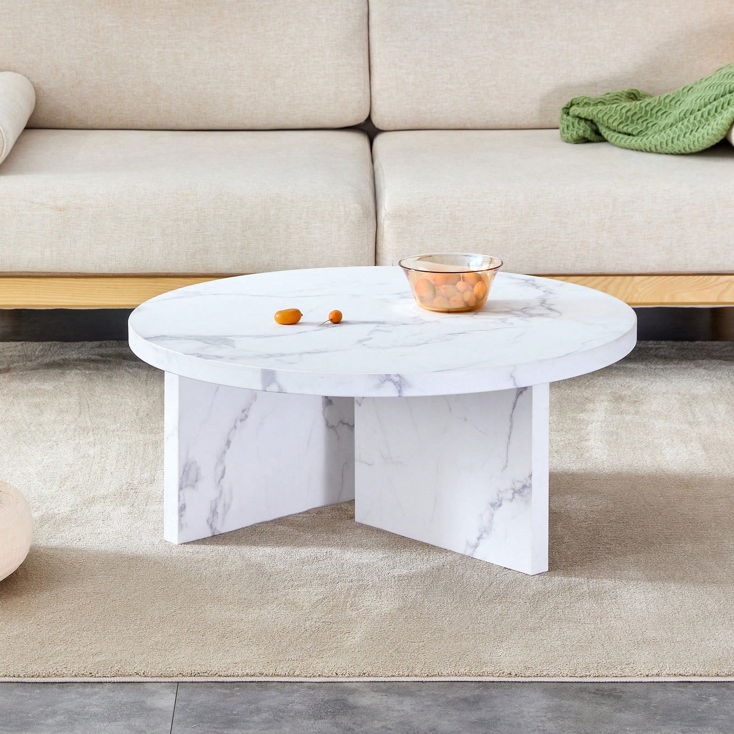 Modern White MDF Circular Pattern Coffee Table 31.4 Inch Ideal For Small Spaces And Living Rooms