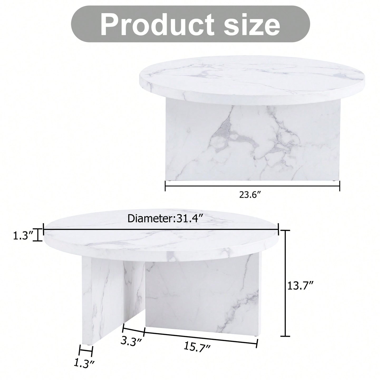 Modern White MDF Circular Pattern Coffee Table 31.4 Inch Ideal For Small Spaces And Living Rooms