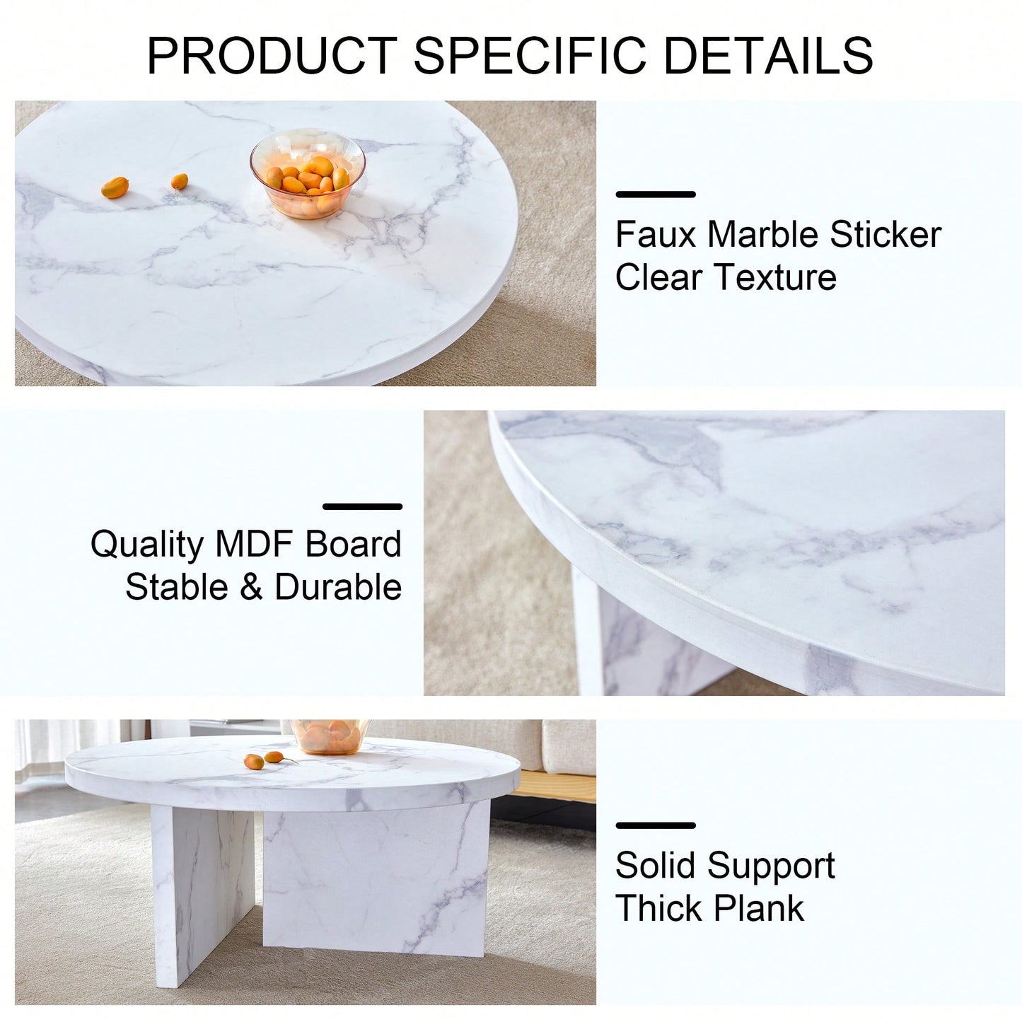 Modern White MDF Circular Pattern Coffee Table 31.4 Inch Ideal For Small Spaces And Living Rooms