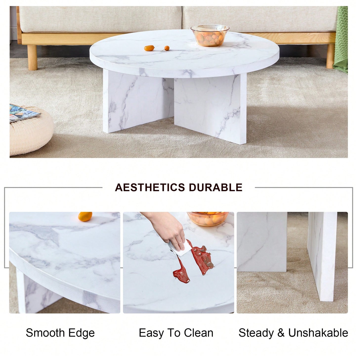 Modern White MDF Circular Pattern Coffee Table 31.4 Inch Ideal For Small Spaces And Living Rooms