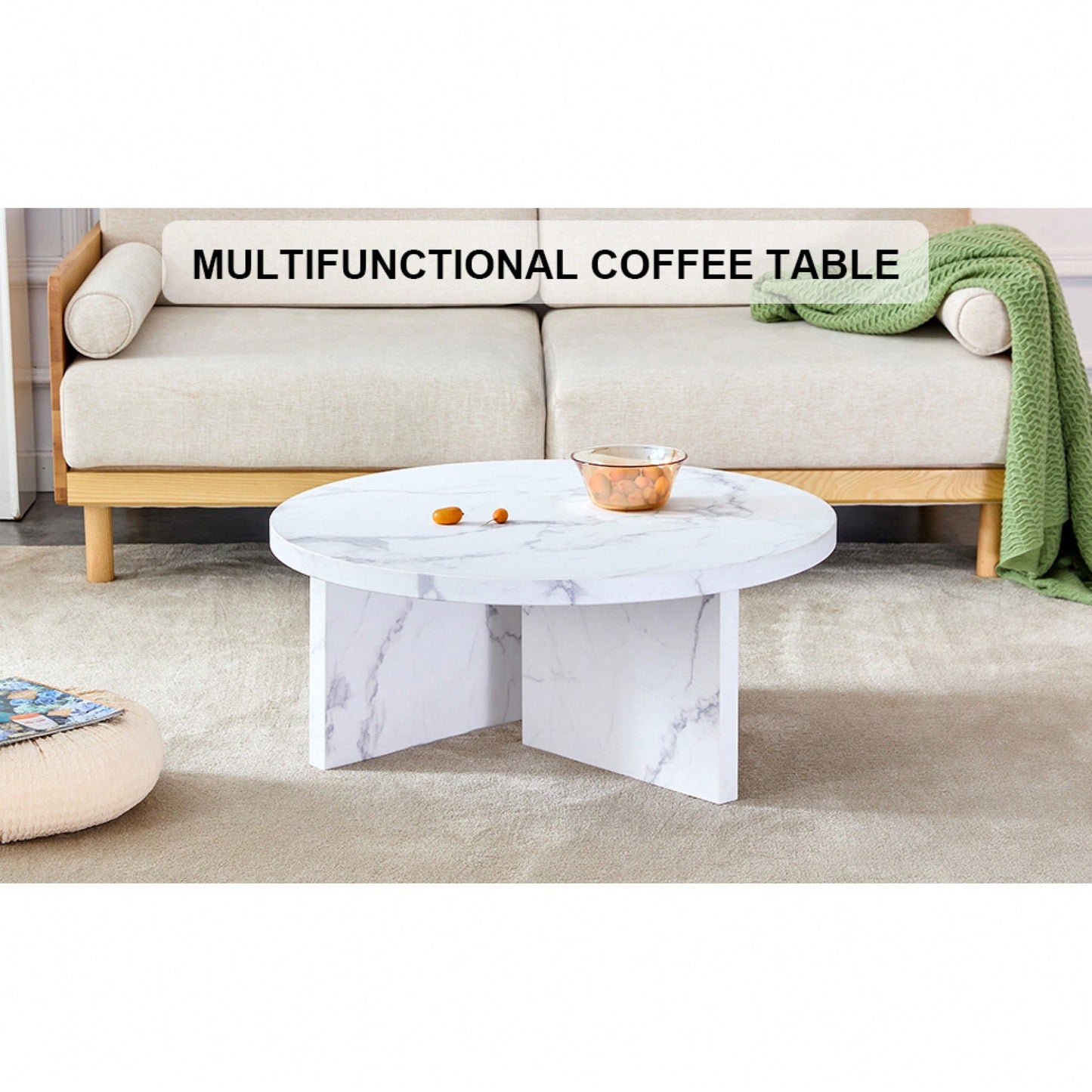 Modern White MDF Circular Pattern Coffee Table 31.4 Inch Ideal For Small Spaces And Living Rooms