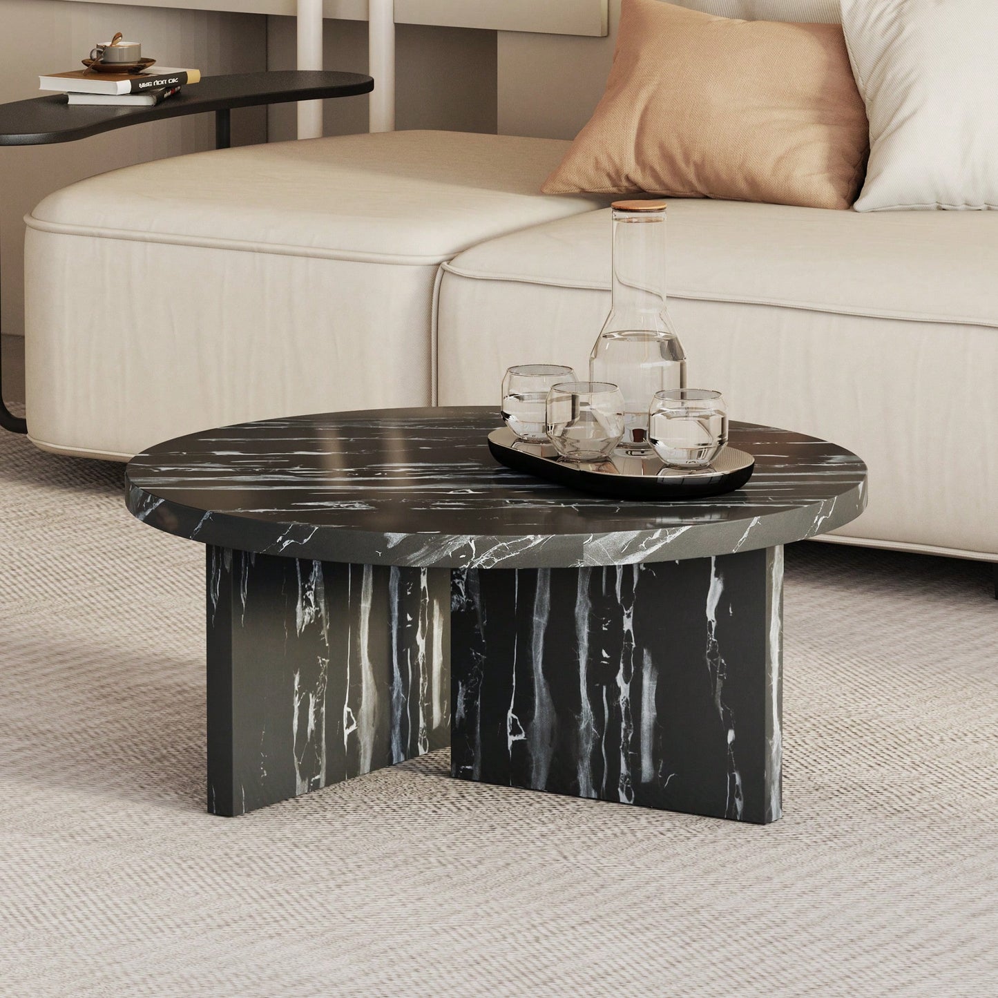 Modern White MDF Circular Pattern Coffee Table 31.4 Inch Ideal For Small Spaces And Living Rooms