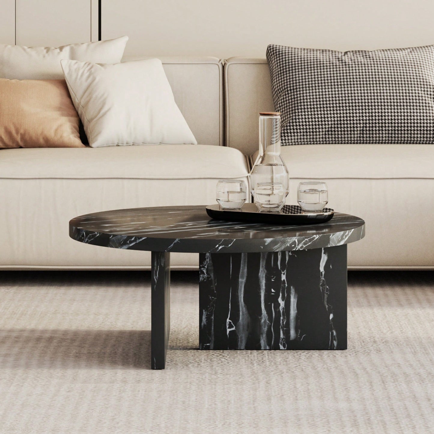 Modern White MDF Circular Pattern Coffee Table 31.4 Inch Ideal For Small Spaces And Living Rooms