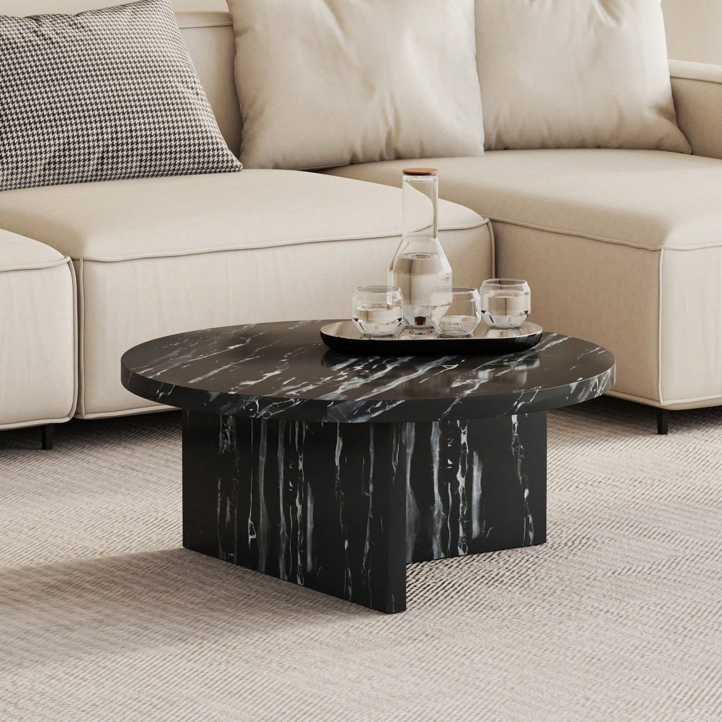 Modern White MDF Circular Pattern Coffee Table 31.4 Inch Ideal For Small Spaces And Living Rooms