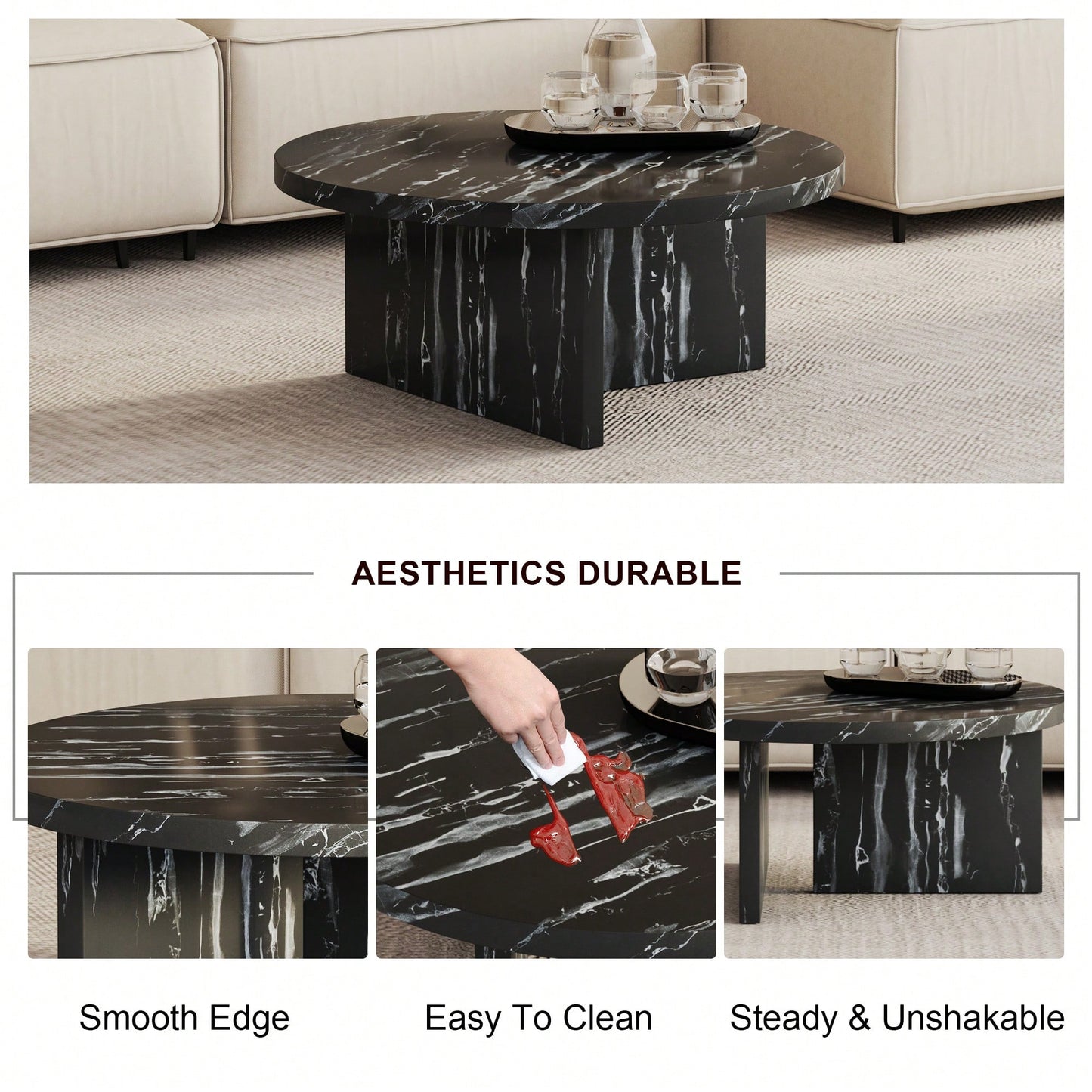 Modern White MDF Circular Pattern Coffee Table 31.4 Inch Ideal For Small Spaces And Living Rooms