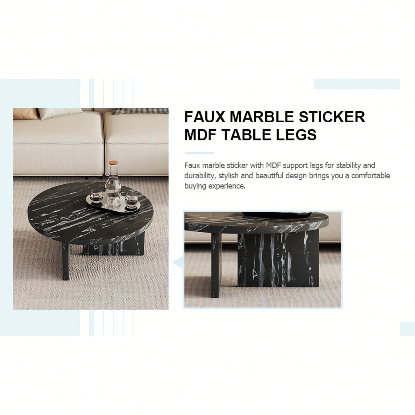 Modern White MDF Circular Pattern Coffee Table 31.4 Inch Ideal For Small Spaces And Living Rooms
