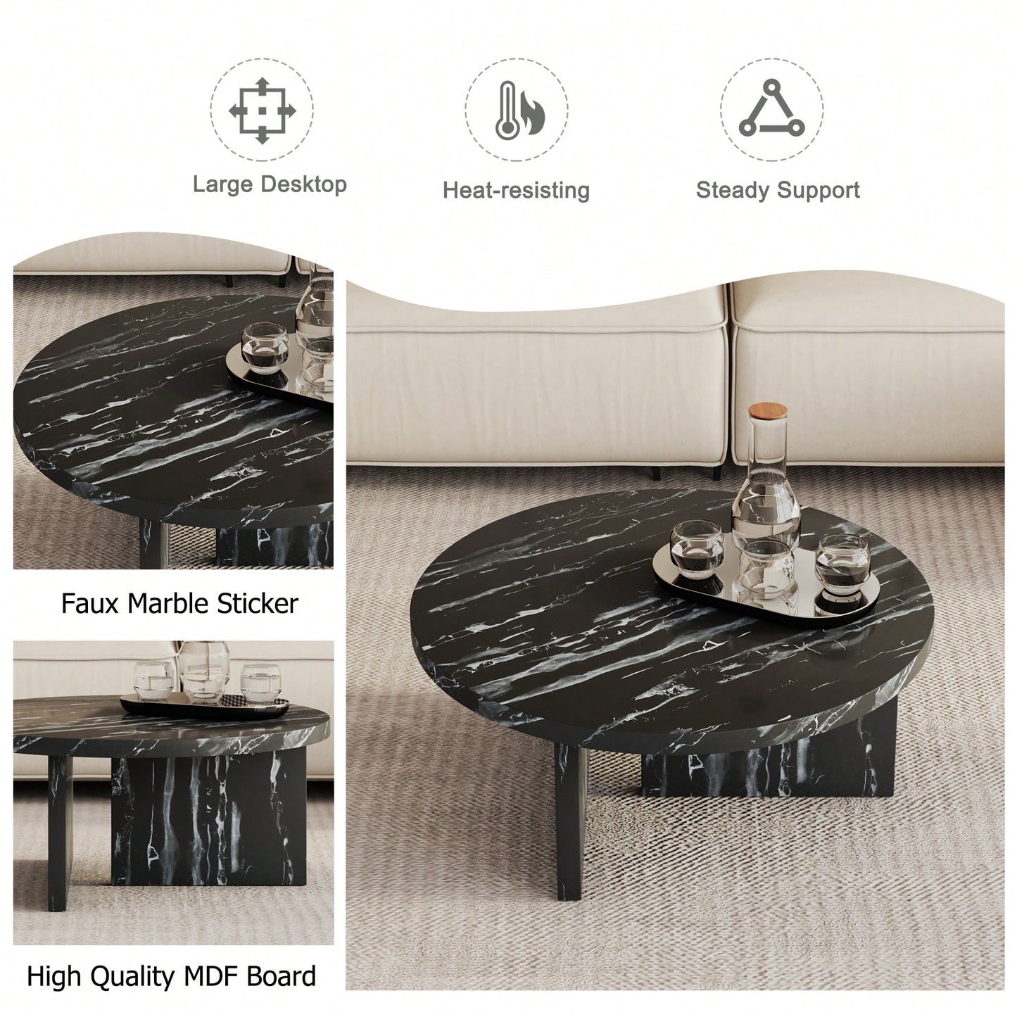 Modern White MDF Circular Pattern Coffee Table 31.4 Inch Ideal For Small Spaces And Living Rooms