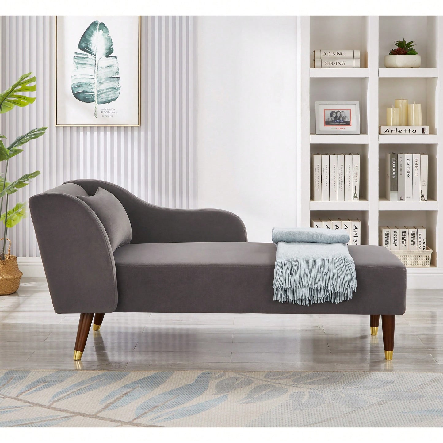 Elegant Beige Velvet Chaise Lounge Chair For Stylish Living Room Decor