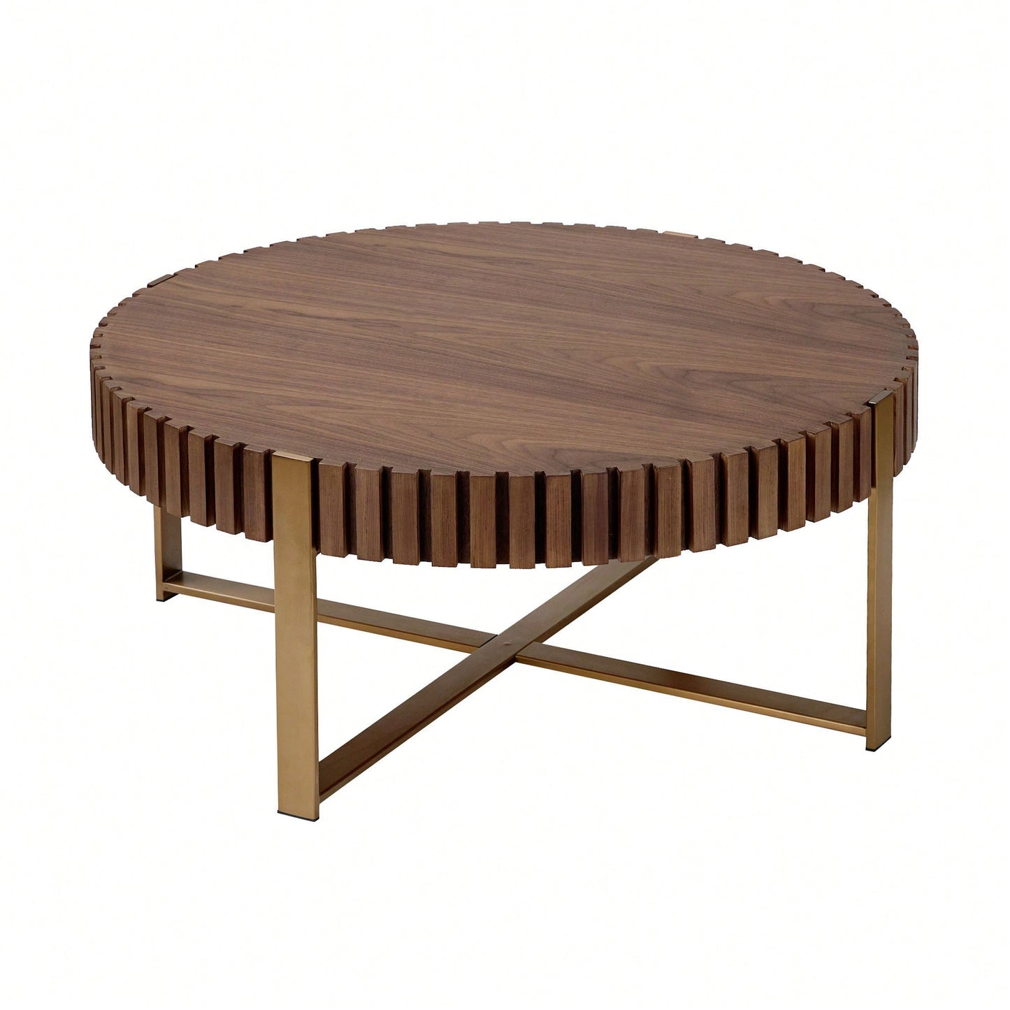 Round 31.5 Inch Modern Drum Coffee Table For Living Room With Sturdy Pedestal In Black