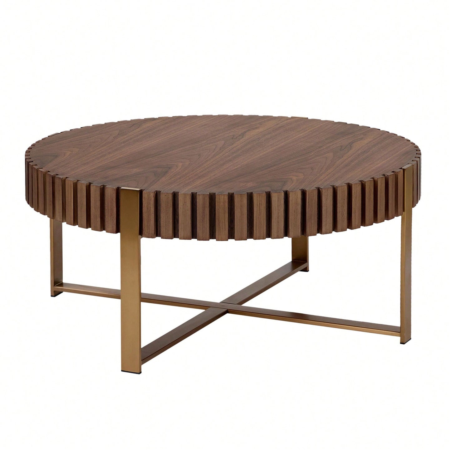 Round 31.5 Inch Modern Drum Coffee Table For Living Room With Sturdy Pedestal In Black