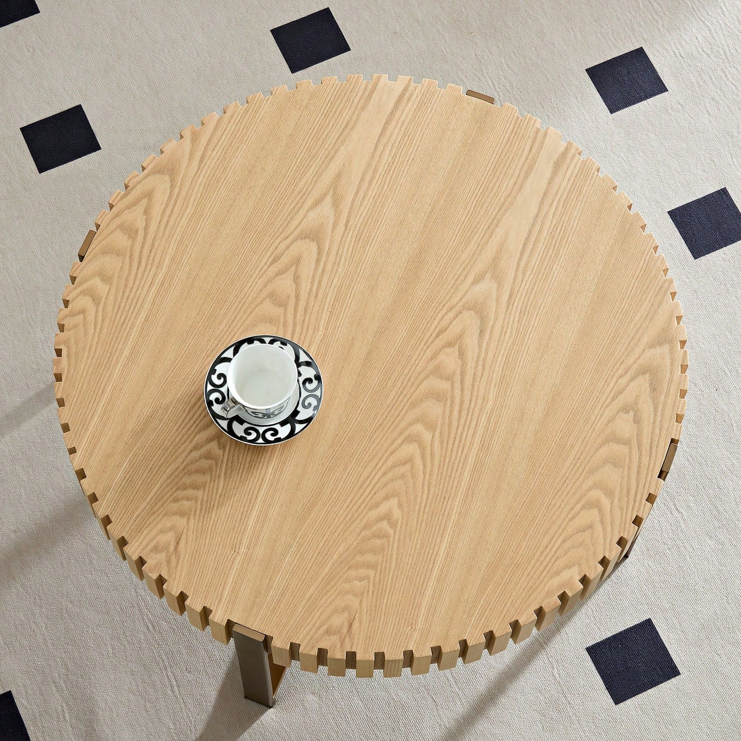 Round 31.5 Inch Modern Drum Coffee Table For Living Room With Sturdy Pedestal In Black