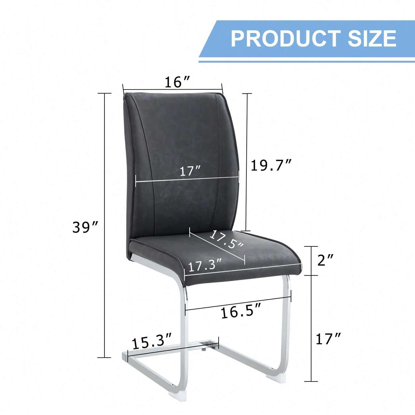 Elegant Dark Gray PU Dining Chairs Set Of 4 With High Resilience And Arched Metal Silver Legs