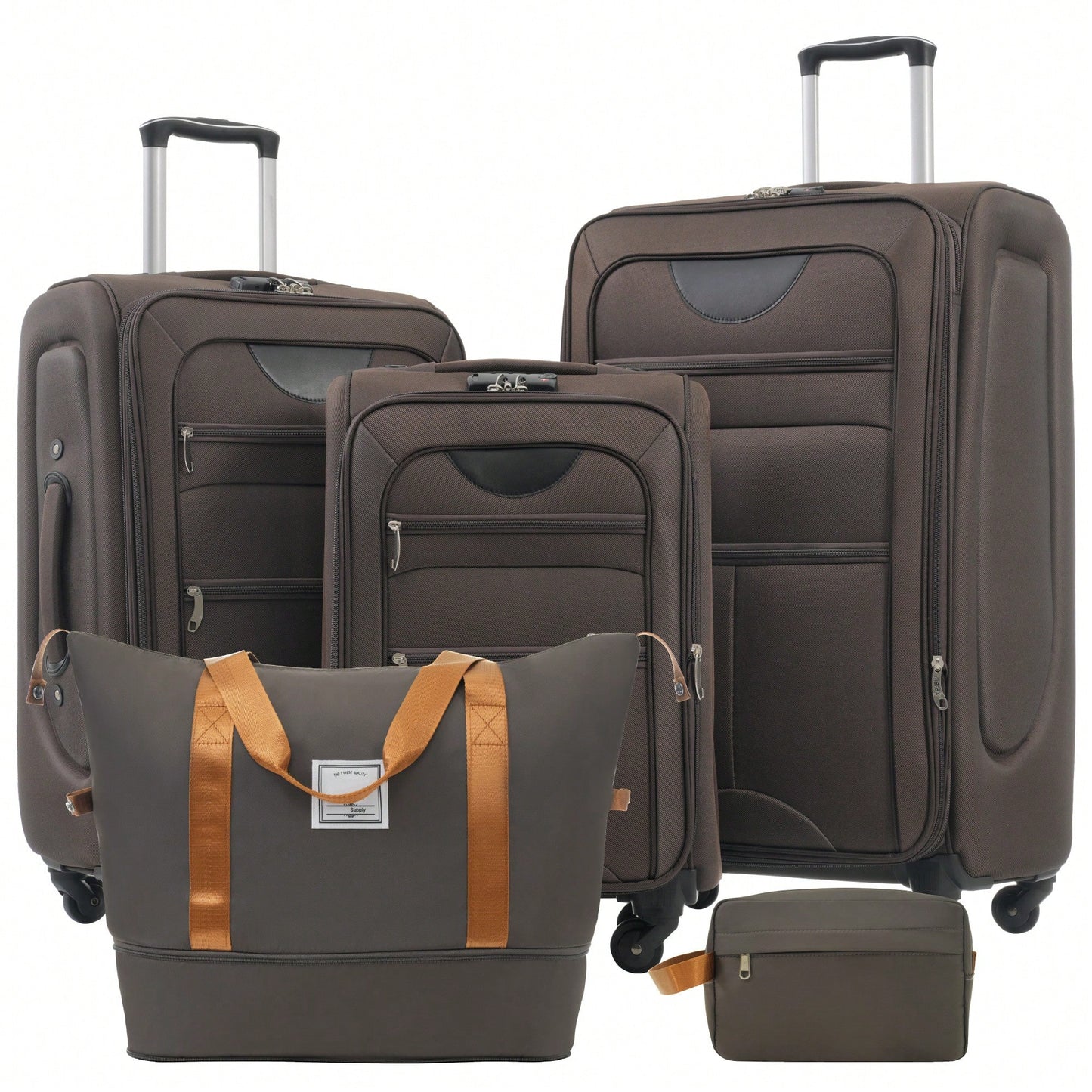 Expandable 3 Piece Softside Luggage Set With Lightweight Spinner Suitcase And Duffel Bag For Travel