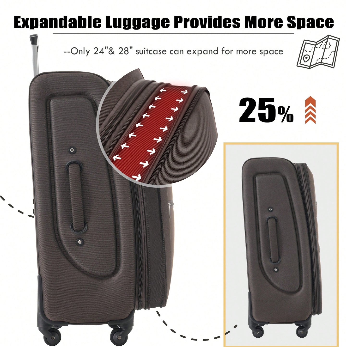 Expandable 3 Piece Softside Luggage Set With Lightweight Spinner Suitcase And Duffel Bag For Travel