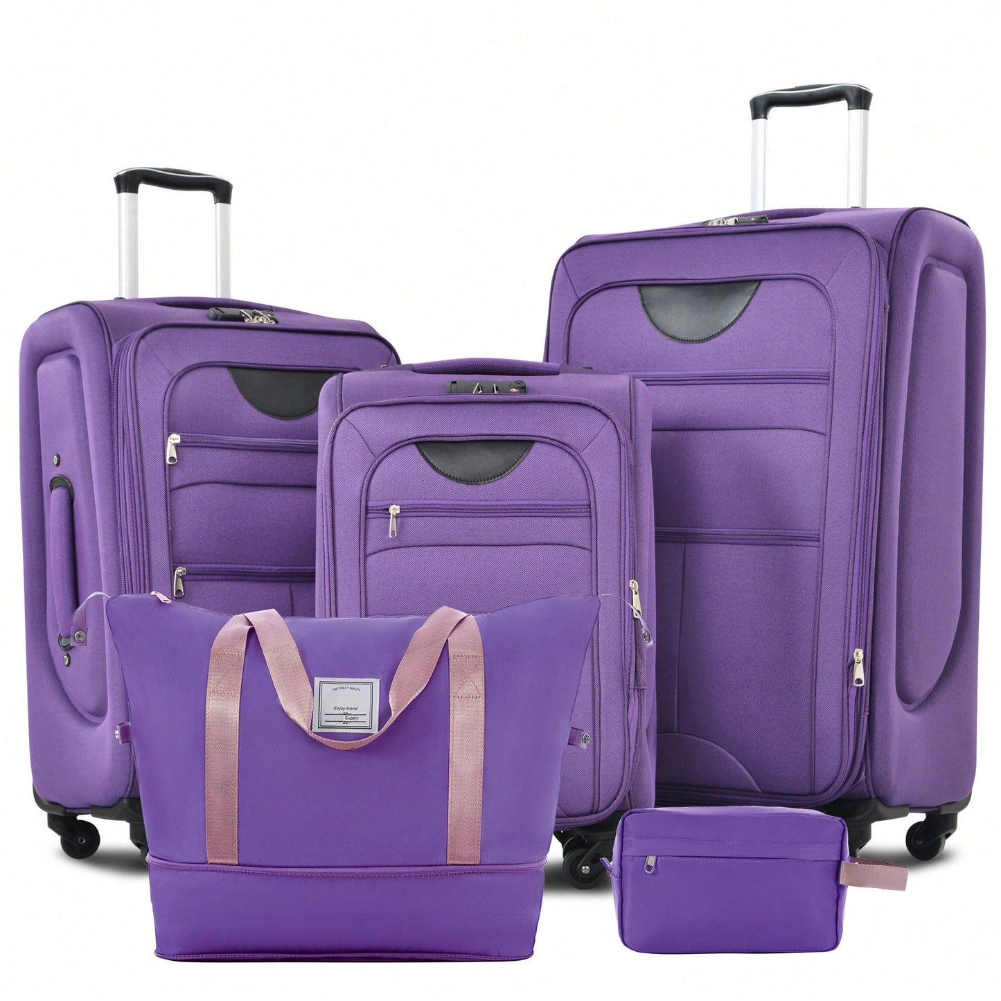 Expandable 3 Piece Softside Luggage Set With Lightweight Spinner Suitcase And Duffel Bag For Travel